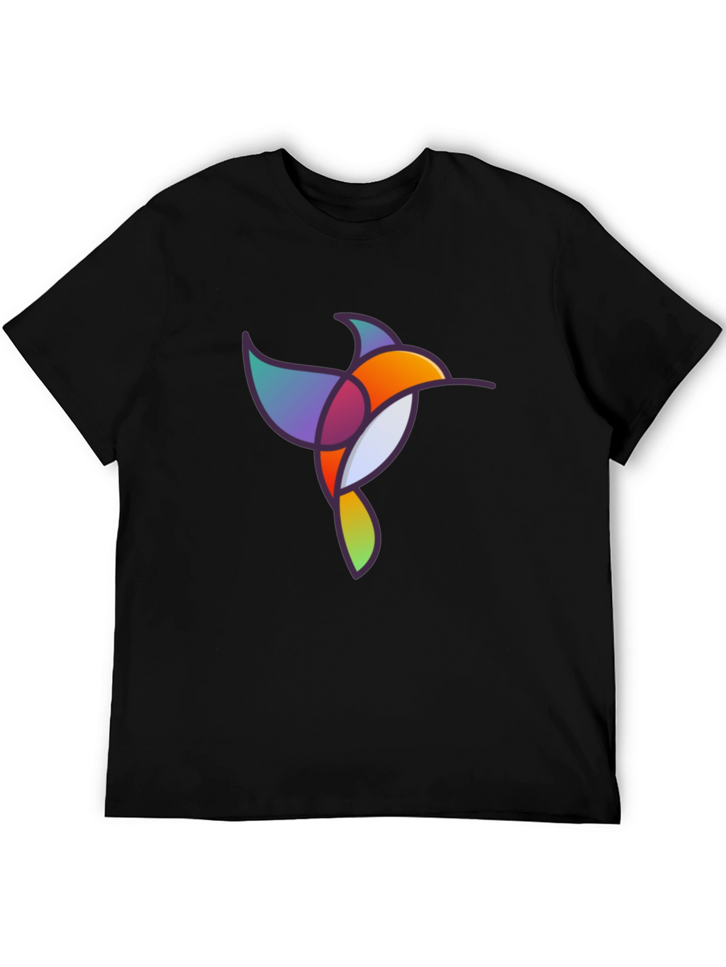 Abstract Geometric Hummingbird Graphic Tee - Black