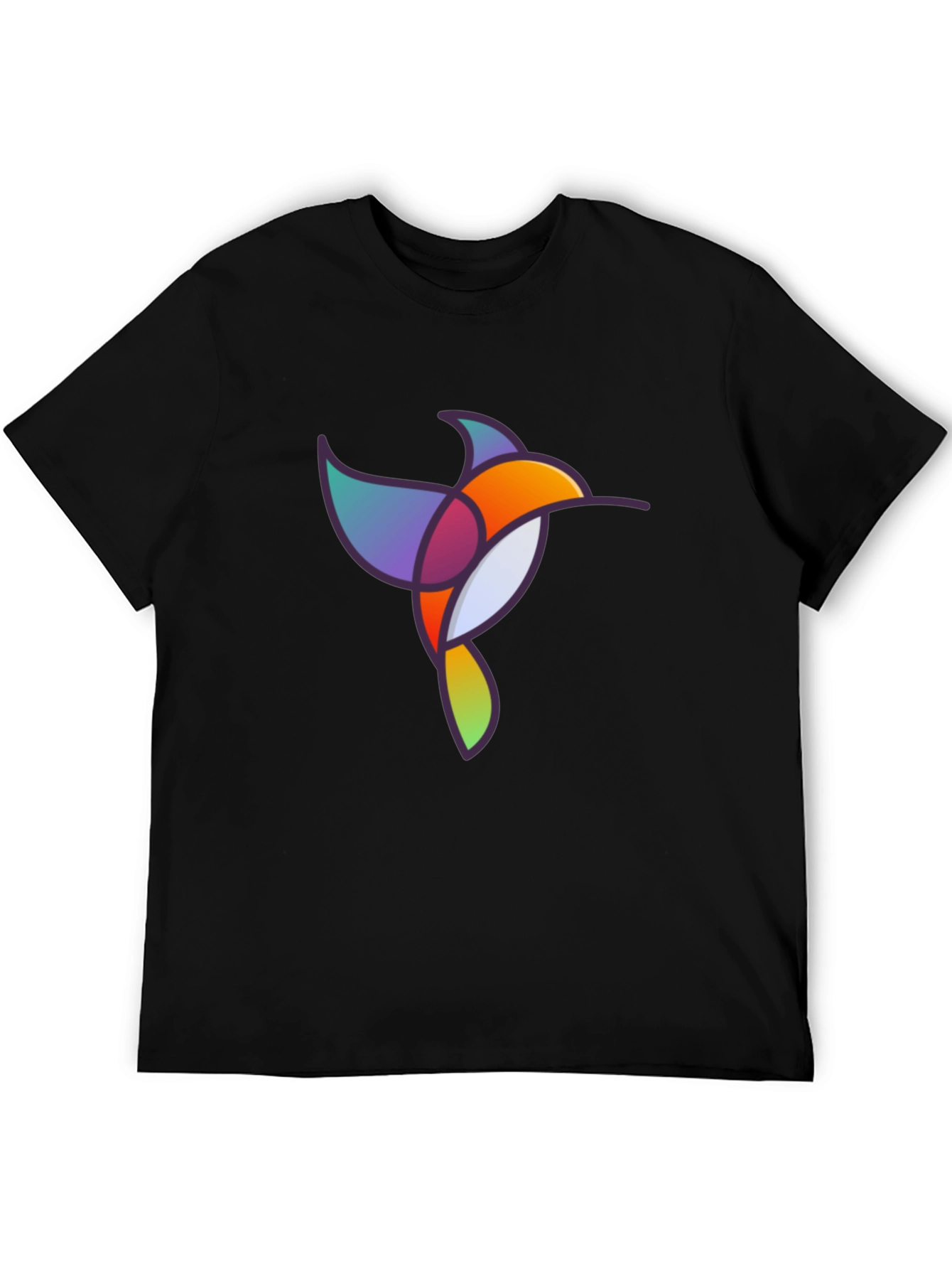 Abstract Geometric Hummingbird Graphic Tee - Black