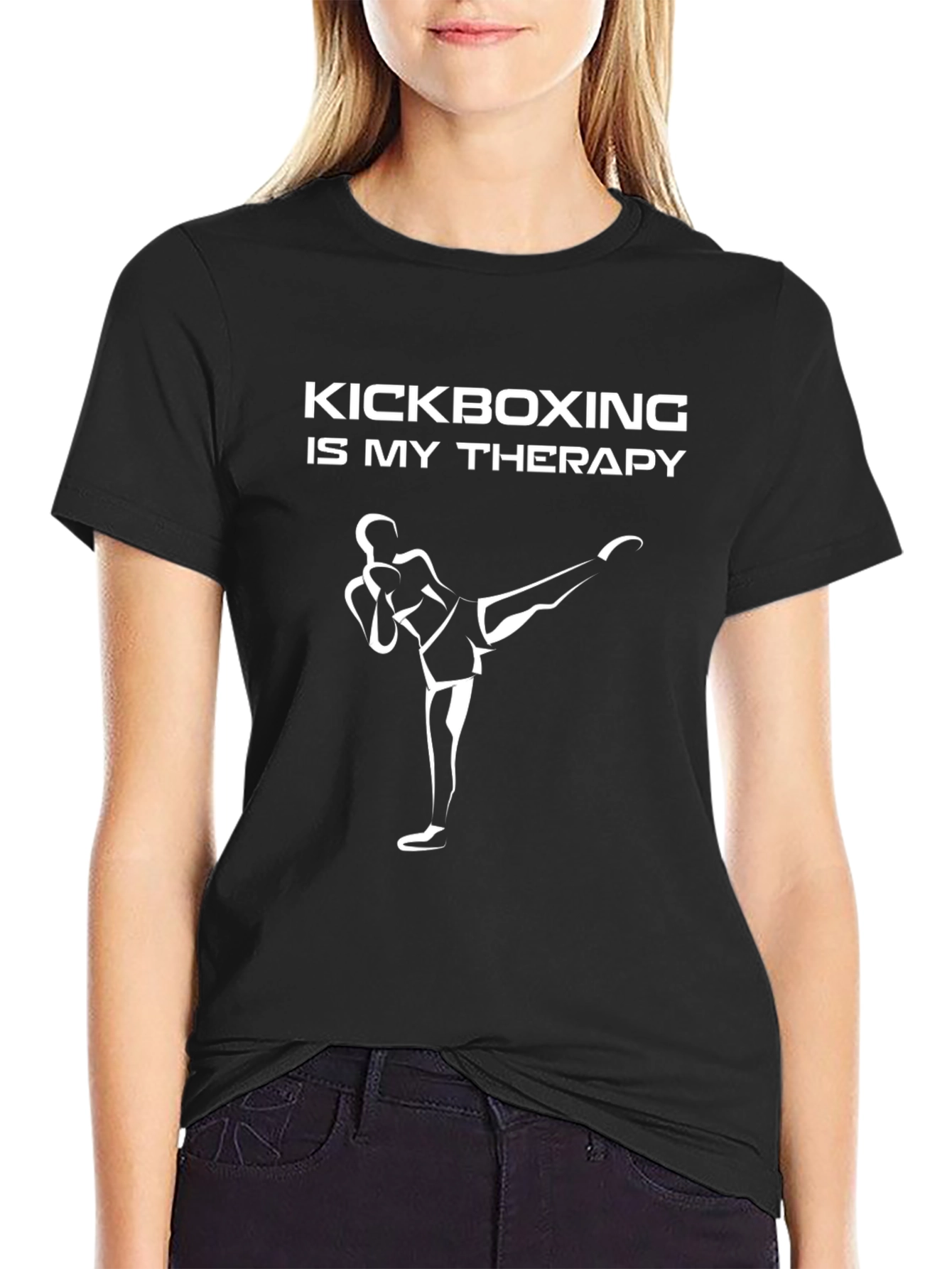 Kickboxing Is My Therapy Black Graphic T-Shirt