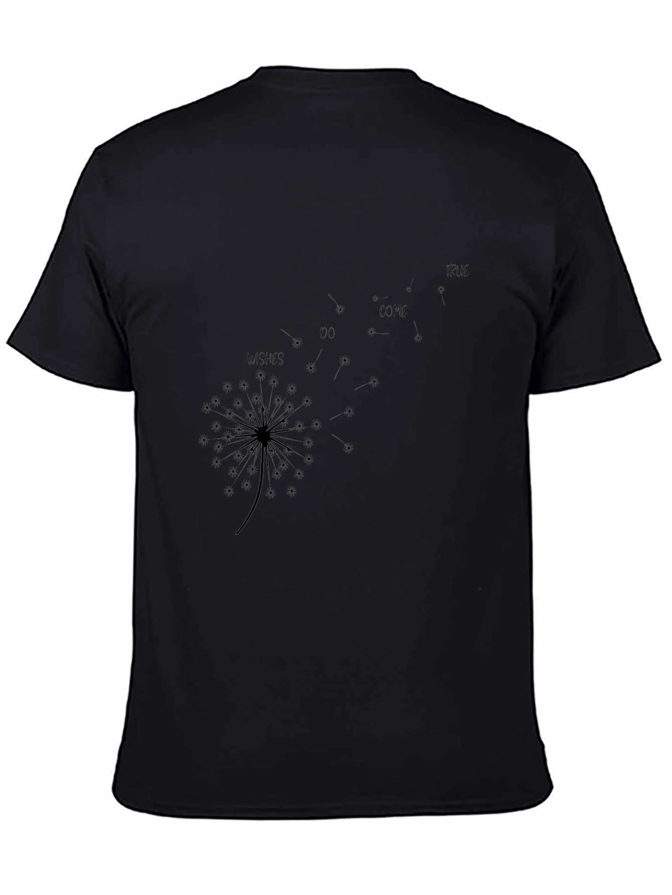 Dandelion Wishes Graphic Tee - Black Cotton Casual T-Shirt