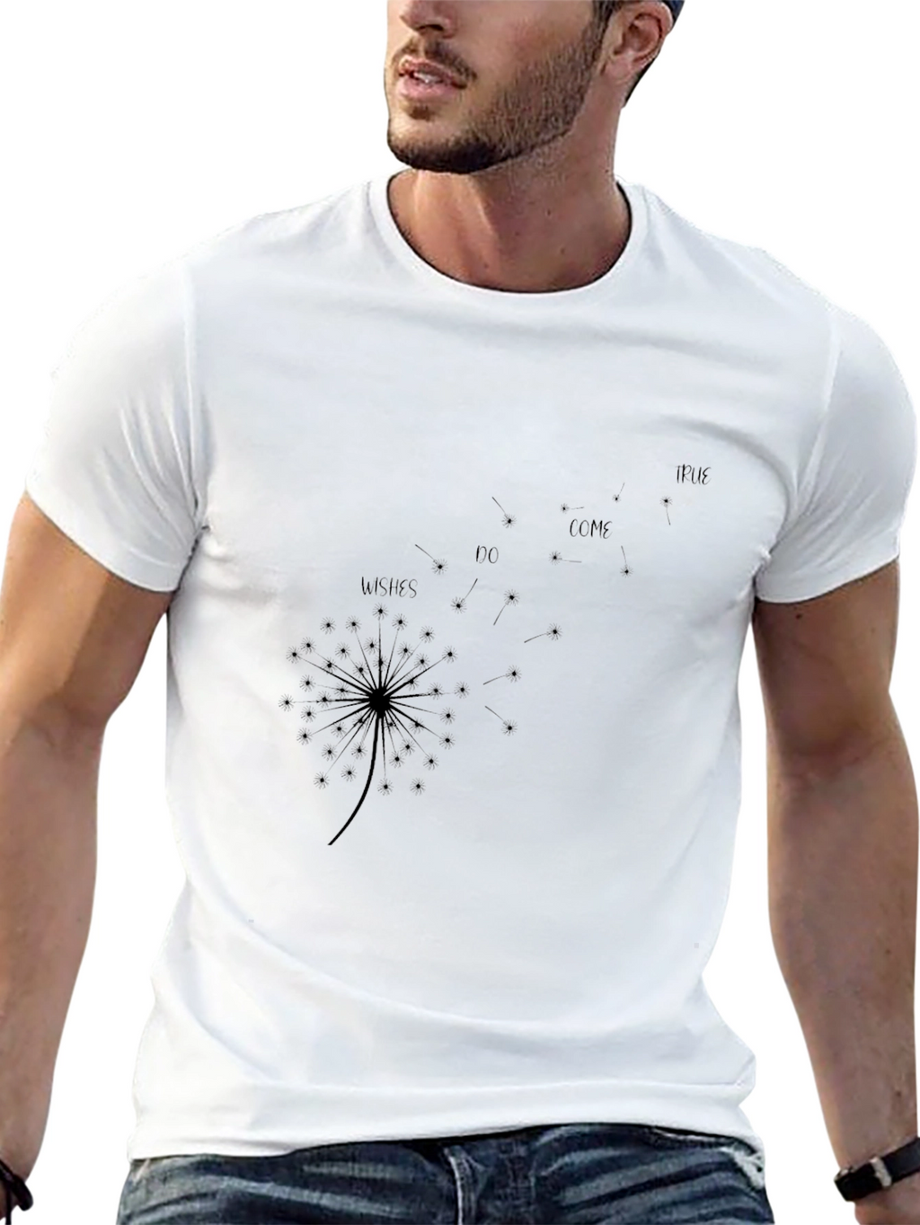 Dandelion Wishes Graphic Tee - Black Cotton Casual T-Shirt
