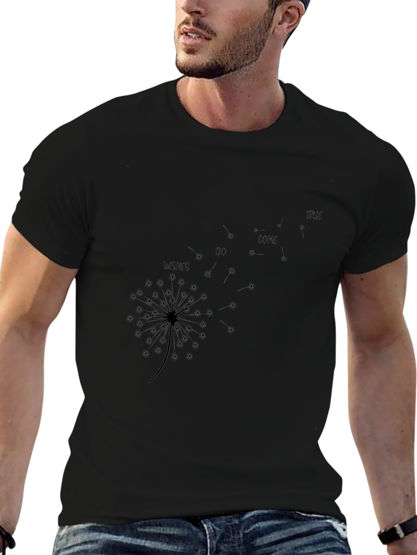 Dandelion Wishes Graphic Tee - Black Cotton Casual T-Shirt