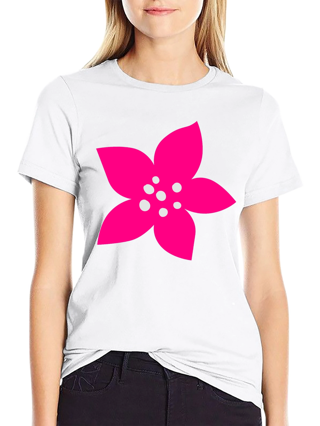 Black T-Shirt with Pink Flower Graphic