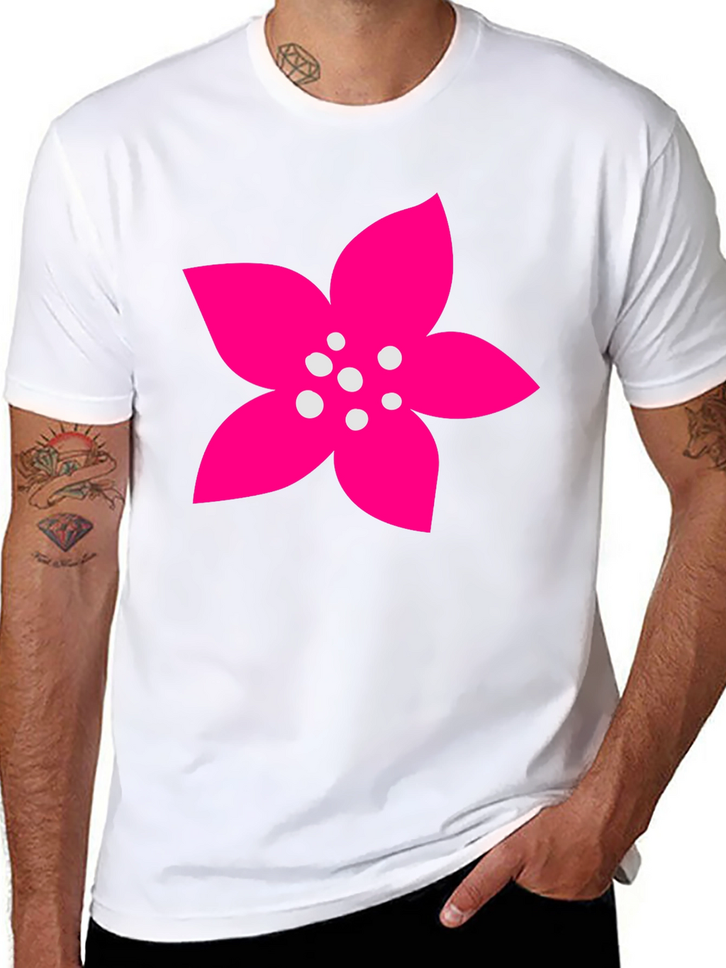 Black T-Shirt with Pink Flower Graphic