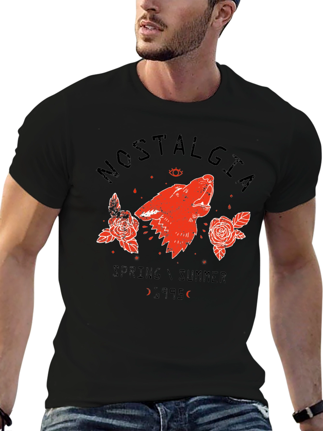 Nostalgia 95 Wolf Graphic Black T-Shirt