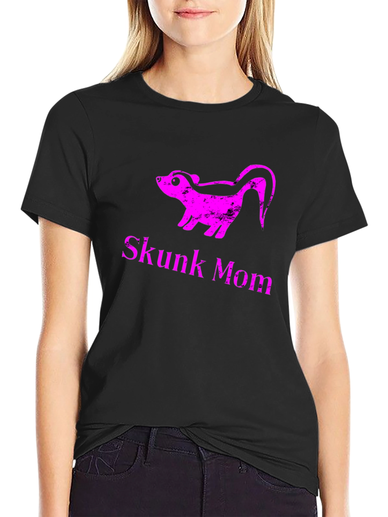 Skunk Mom Graphic T-Shirt - Black
