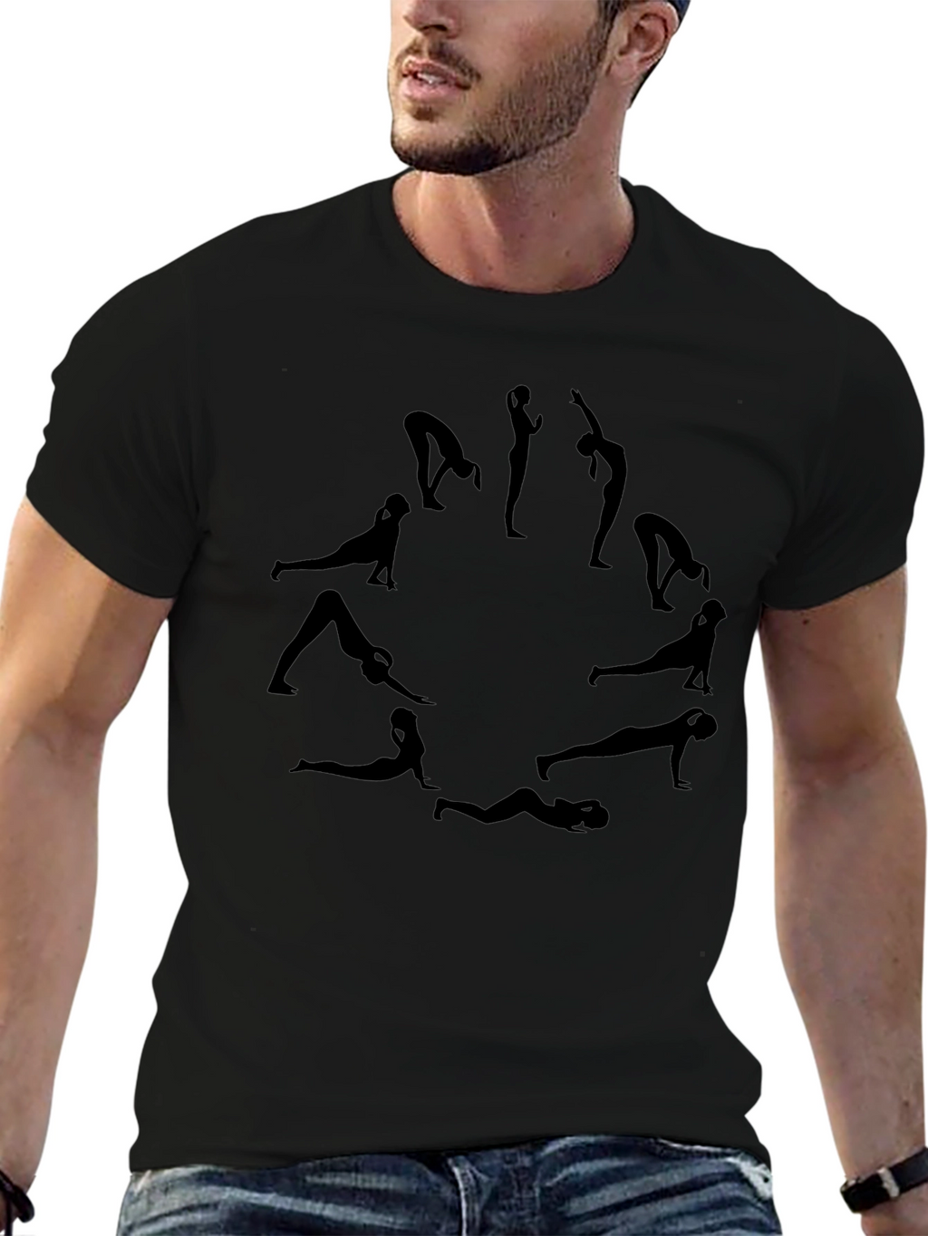 Yoga Pose Circle T-Shirt - Black Graphic Tee