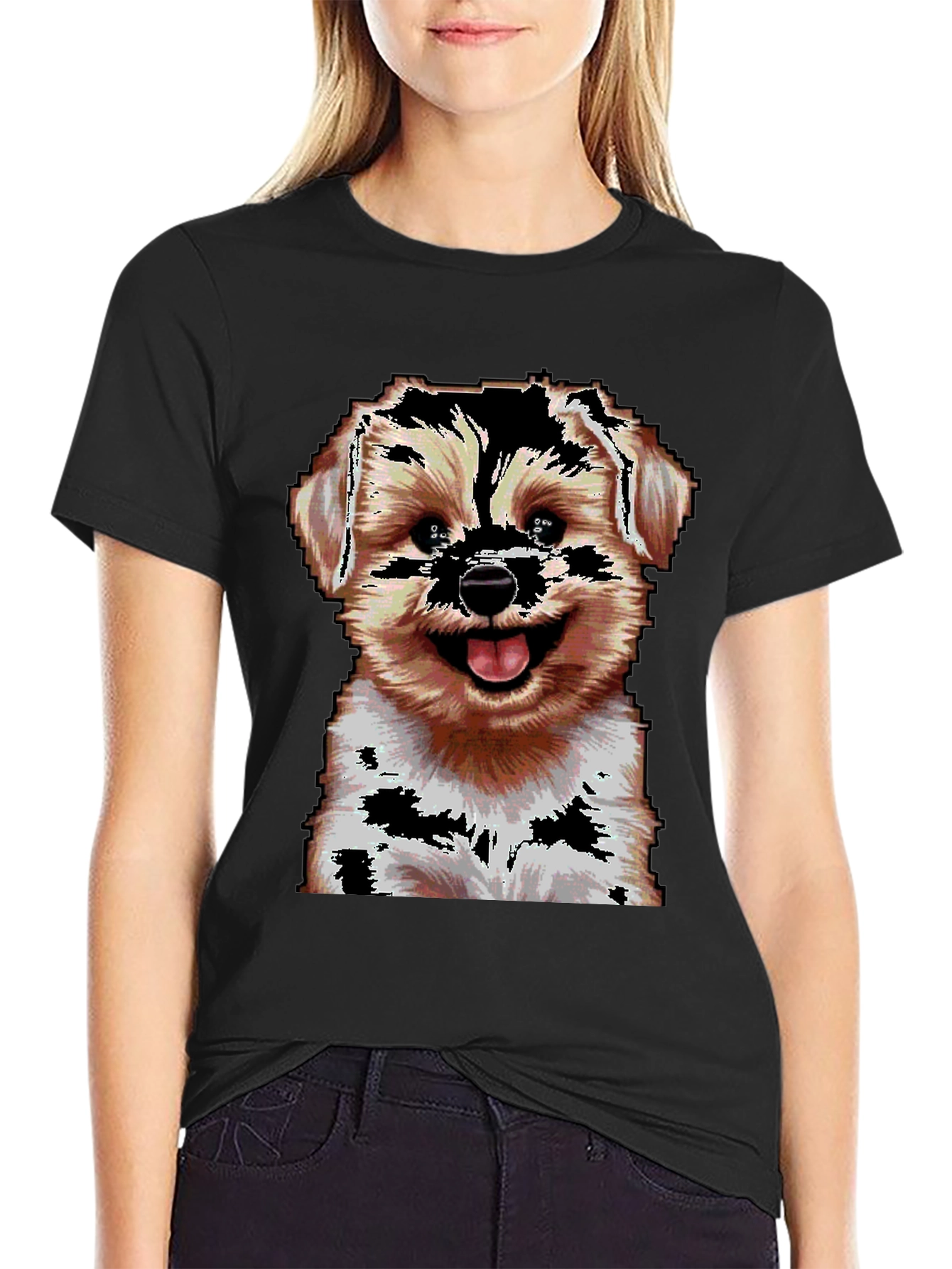 Pixelated Dog Graphic T-Shirt