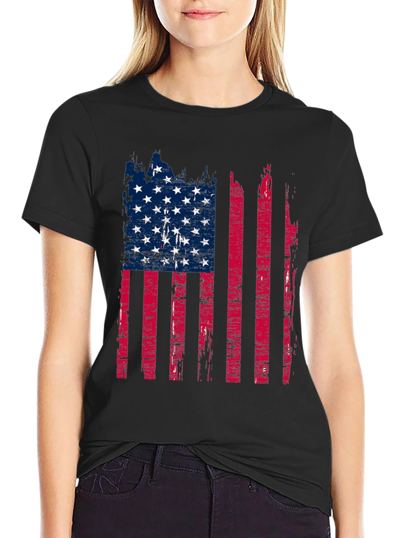 Distressed American Flag Graphic T-Shirt