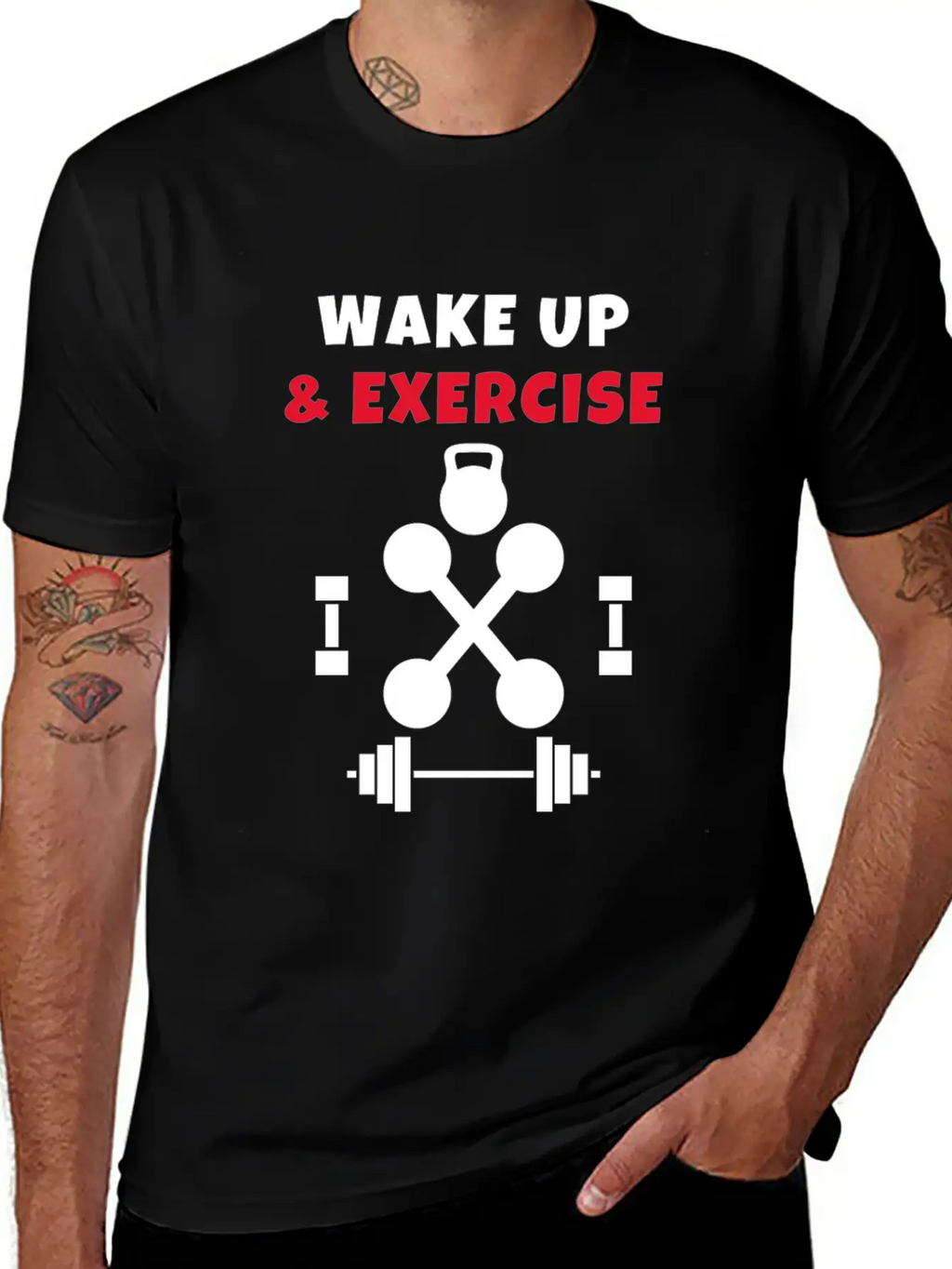 Wake Up And Exercise Gym Weights Basic Graphic T-Shirt – Daily Comfort In Soft Cotton