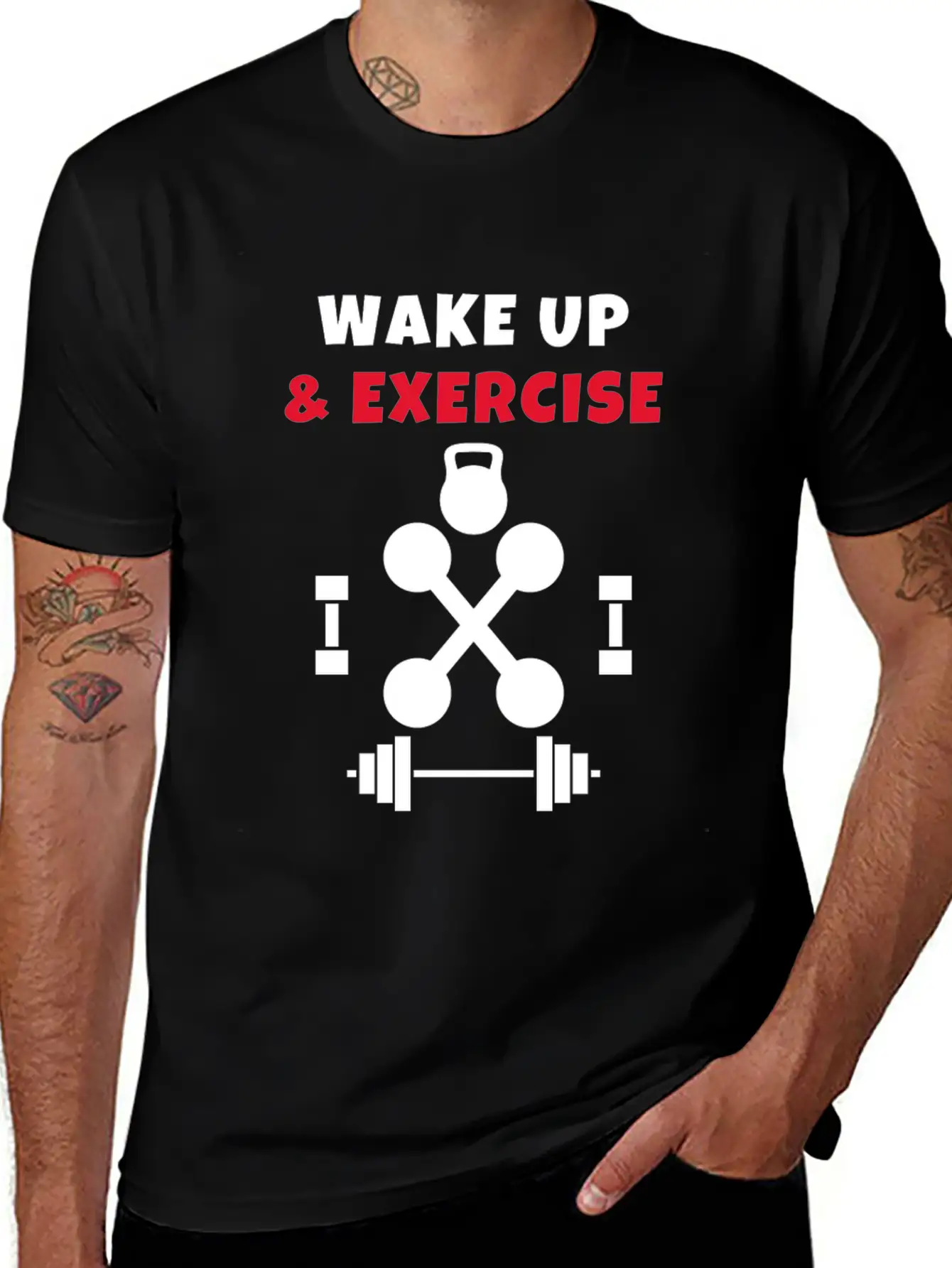 Wake Up And Exercise Gym Weights Basic Graphic T-Shirt – Daily Comfort In Soft Cotton