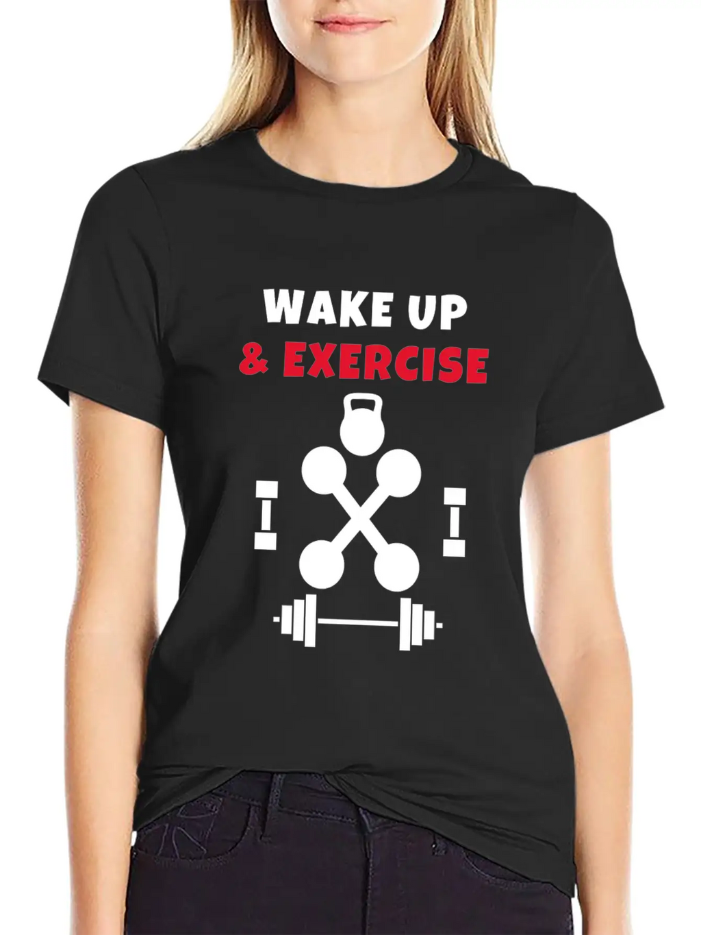 Wake Up And Exercise Gym Weights Basic Graphic T-Shirt – Daily Comfort In Soft Cotton