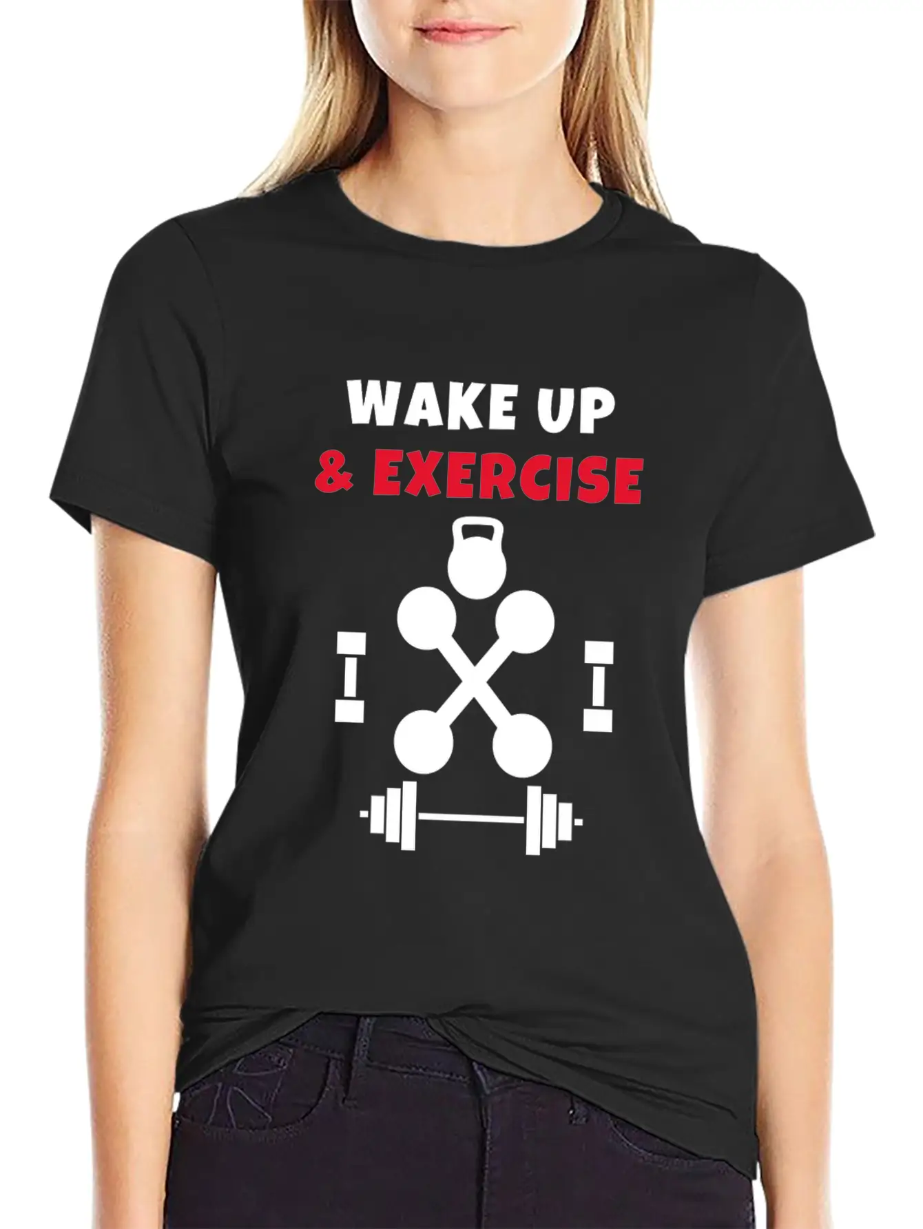 Wake Up And Exercise Gym Weights Basic Graphic T-Shirt – Daily Comfort In Soft Cotton