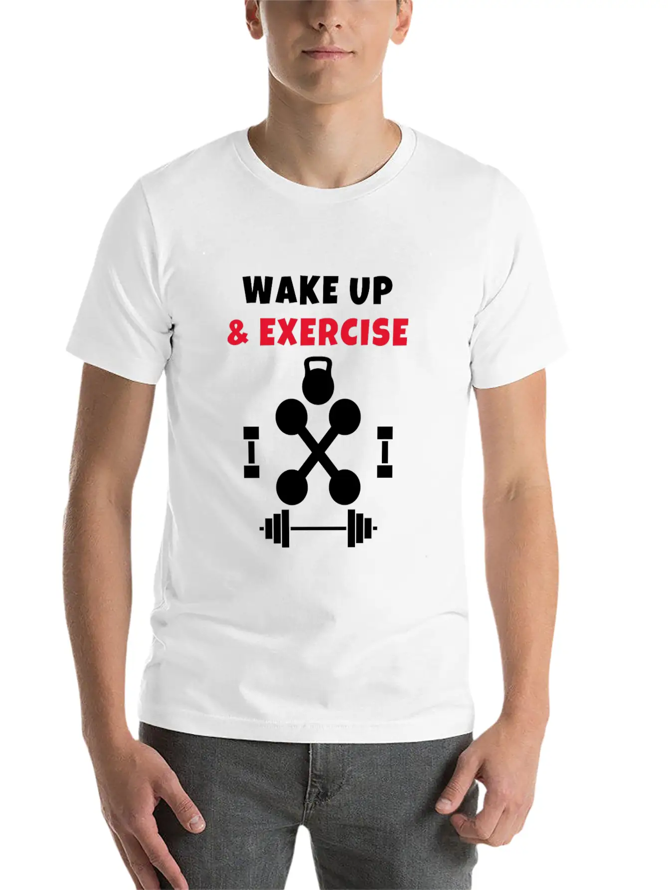 Wake Up And Exercise Gym Weights Basic Graphic T-Shirt – Daily Comfort In Soft Cotton