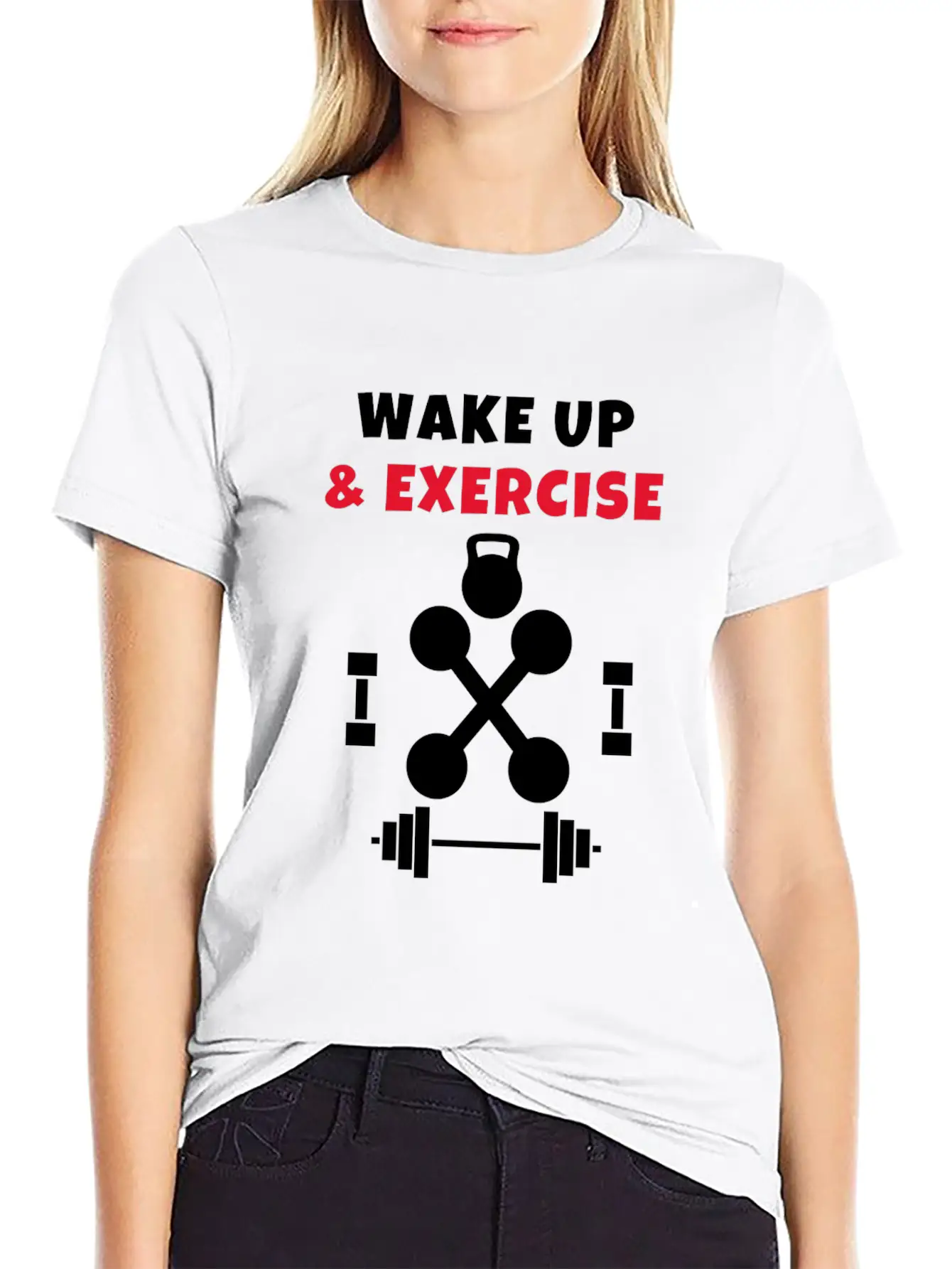 Wake Up And Exercise Gym Weights Basic Graphic T-Shirt – Daily Comfort In Soft Cotton