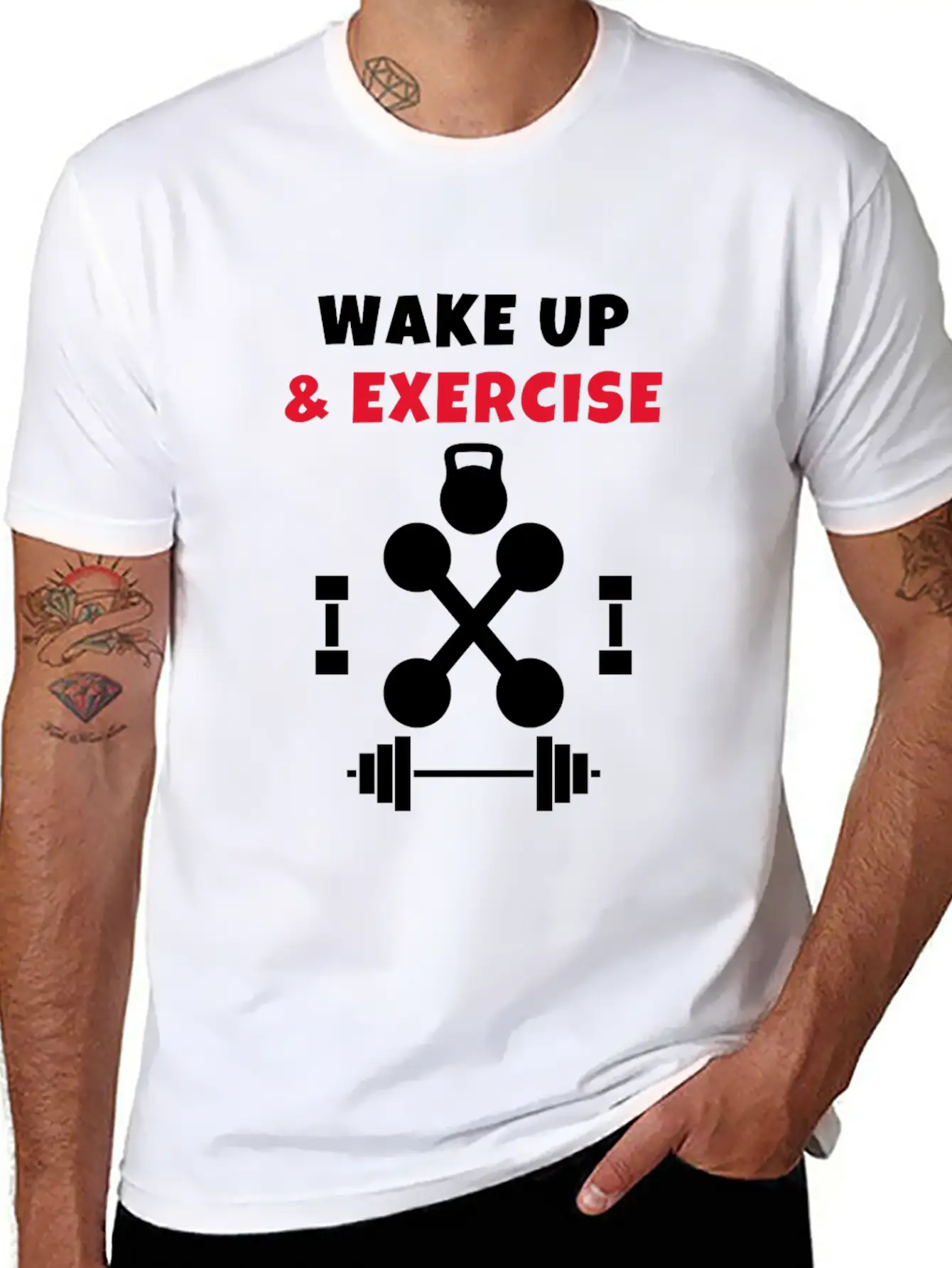 Wake Up And Exercise Gym Weights Basic Graphic T-Shirt – Daily Comfort In Soft Cotton