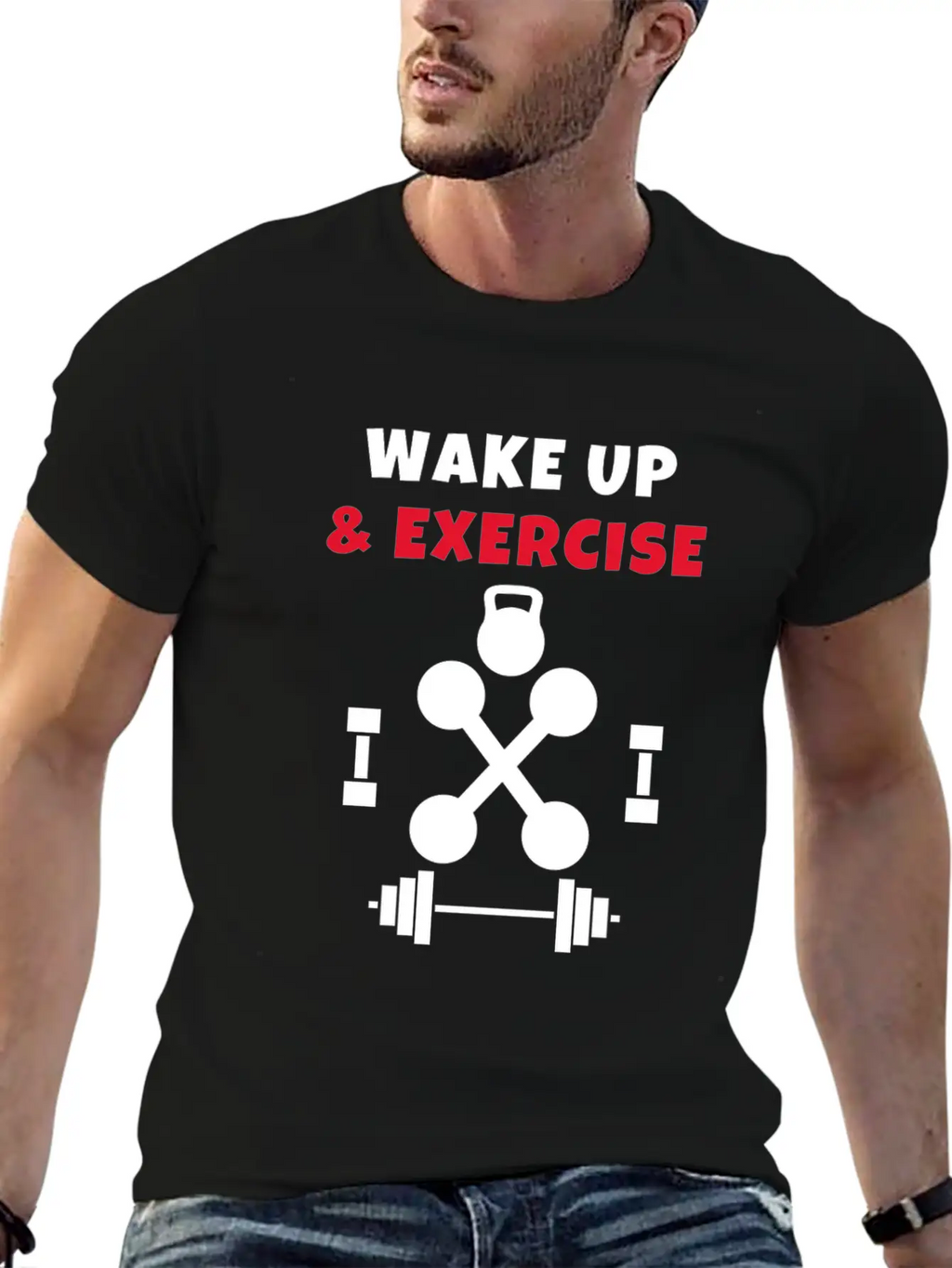 Wake Up And Exercise Gym Weights Basic Graphic T-Shirt – Daily Comfort In Soft Cotton