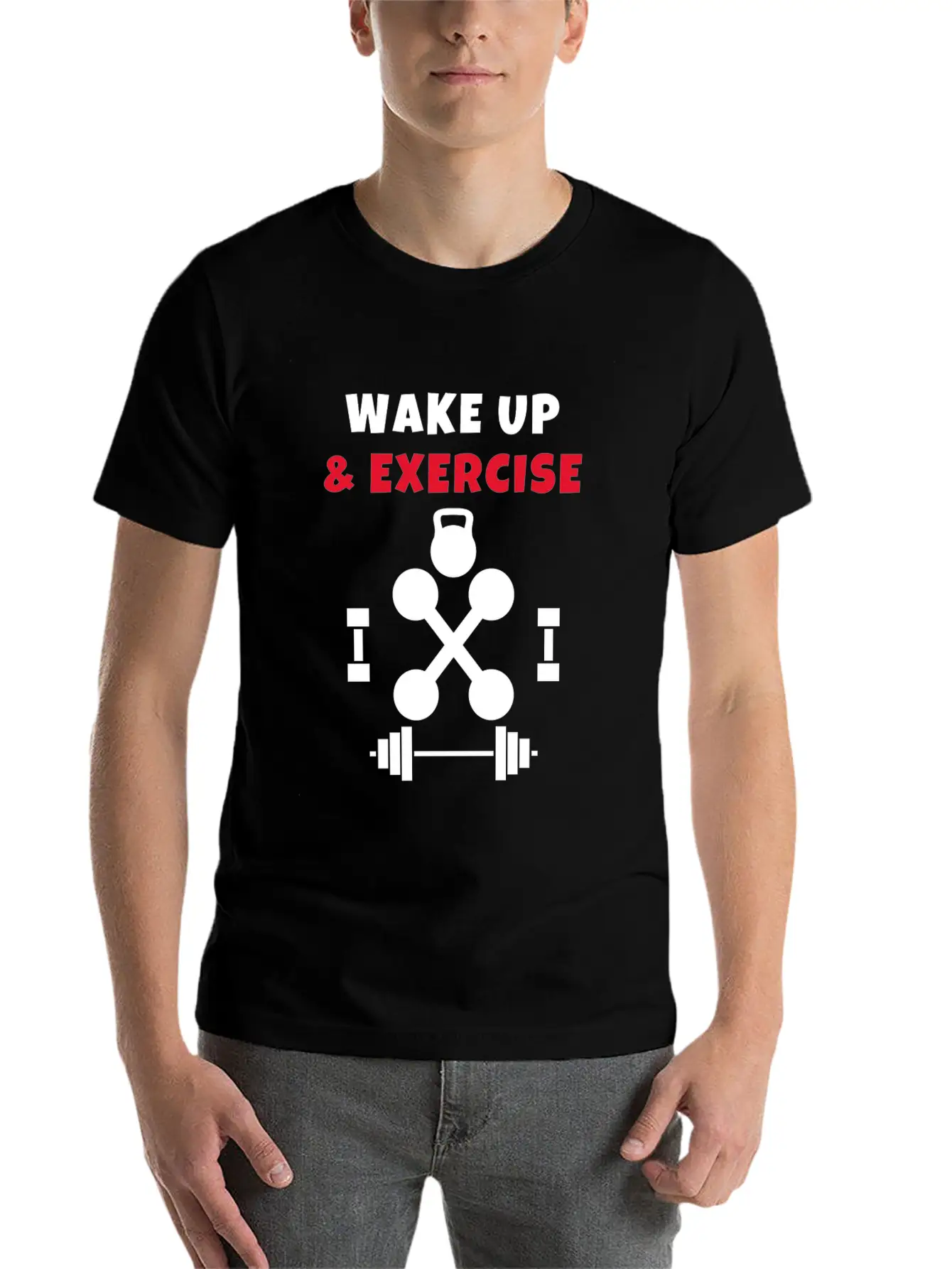 Wake Up And Exercise Gym Weights Basic Graphic T-Shirt – Daily Comfort In Soft Cotton