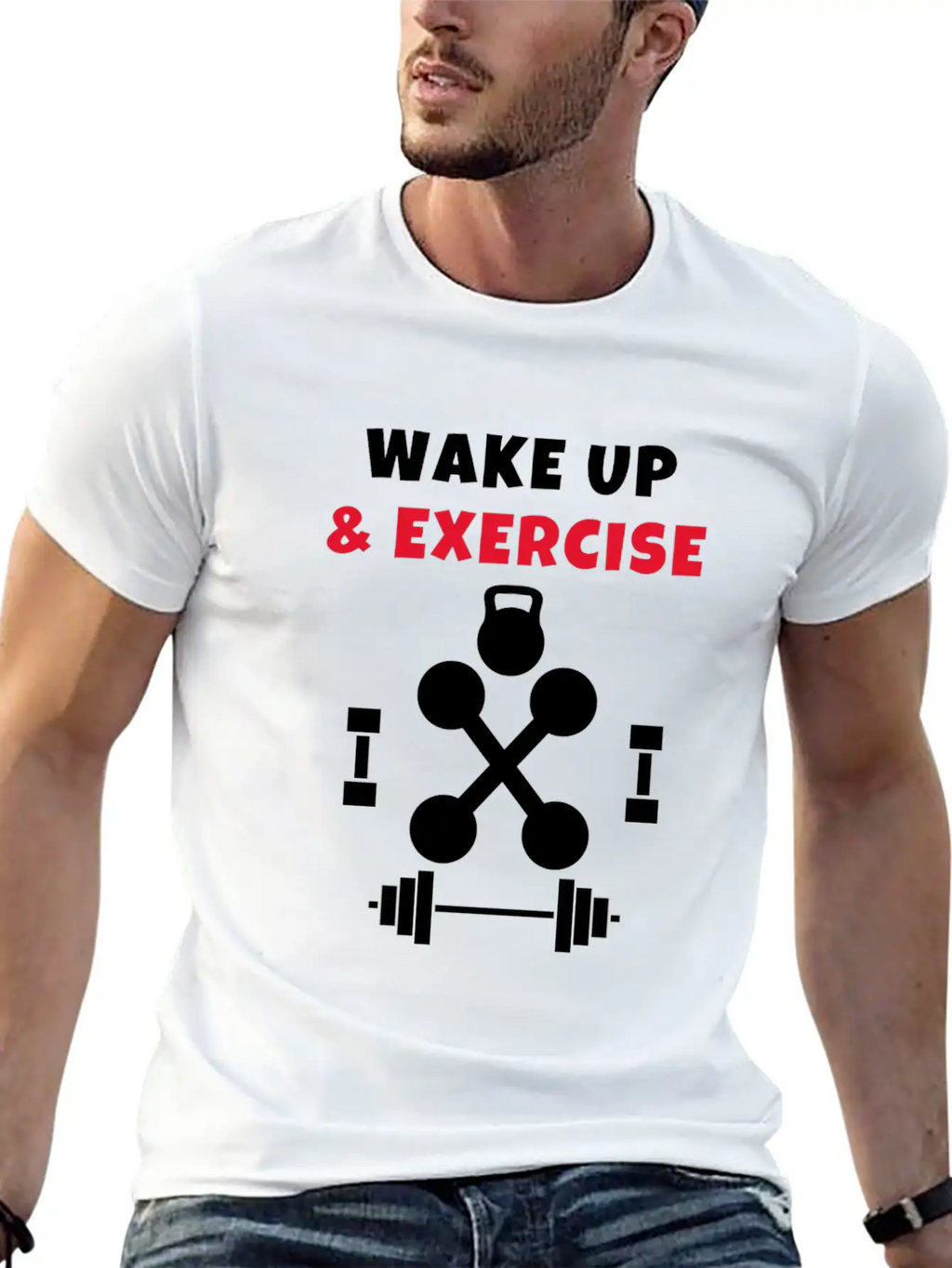 Wake Up And Exercise Gym Weights Basic Graphic T-Shirt – Daily Comfort In Soft Cotton