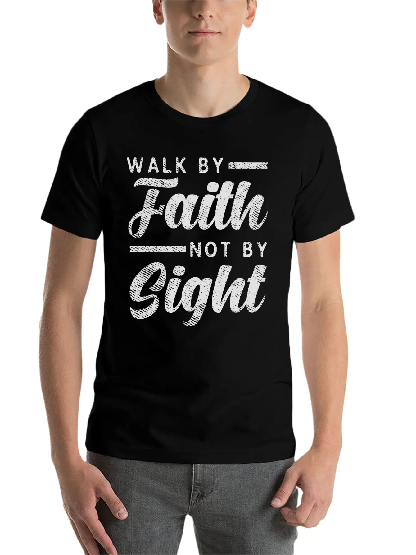 Walk By Faith Not By Sight - Inspiring Bible Verse Stylish Everyday T-Shirt – Unisex Basic Cotton Tee