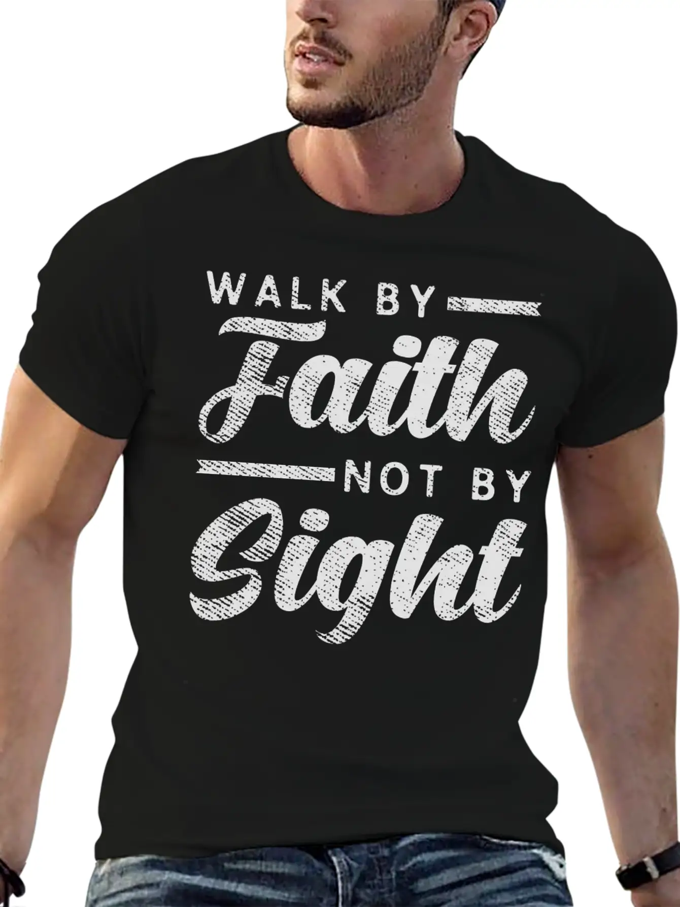 Walk By Faith Not By Sight - Inspiring Bible Verse Stylish Everyday T-Shirt – Unisex Basic Cotton Tee
