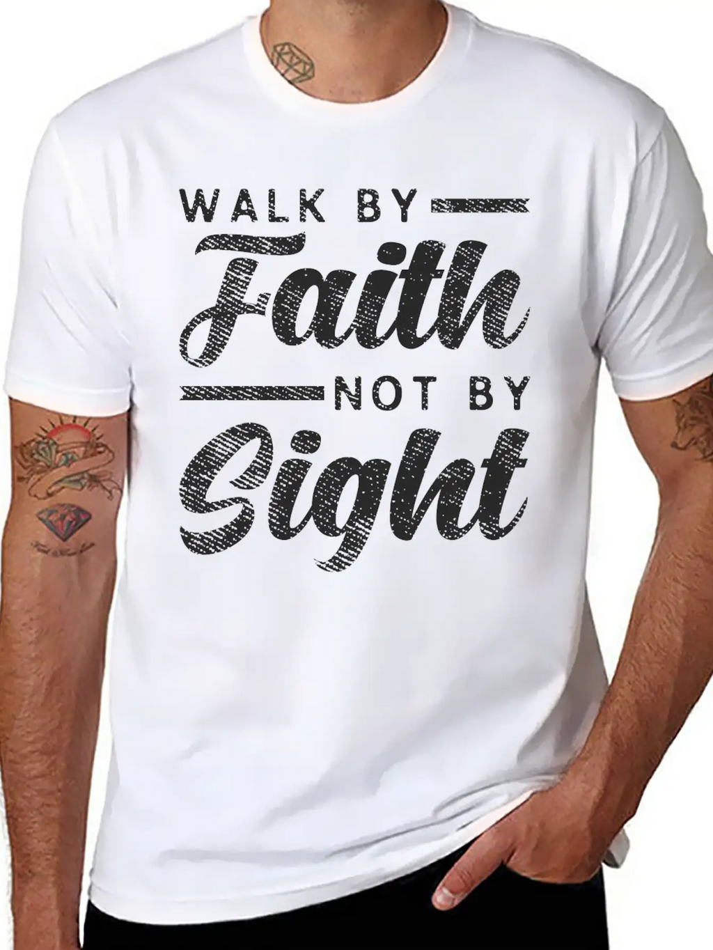 Walk By Faith Not By Sight - Inspiring Bible Verse Stylish Everyday T-Shirt – Unisex Basic Cotton Tee