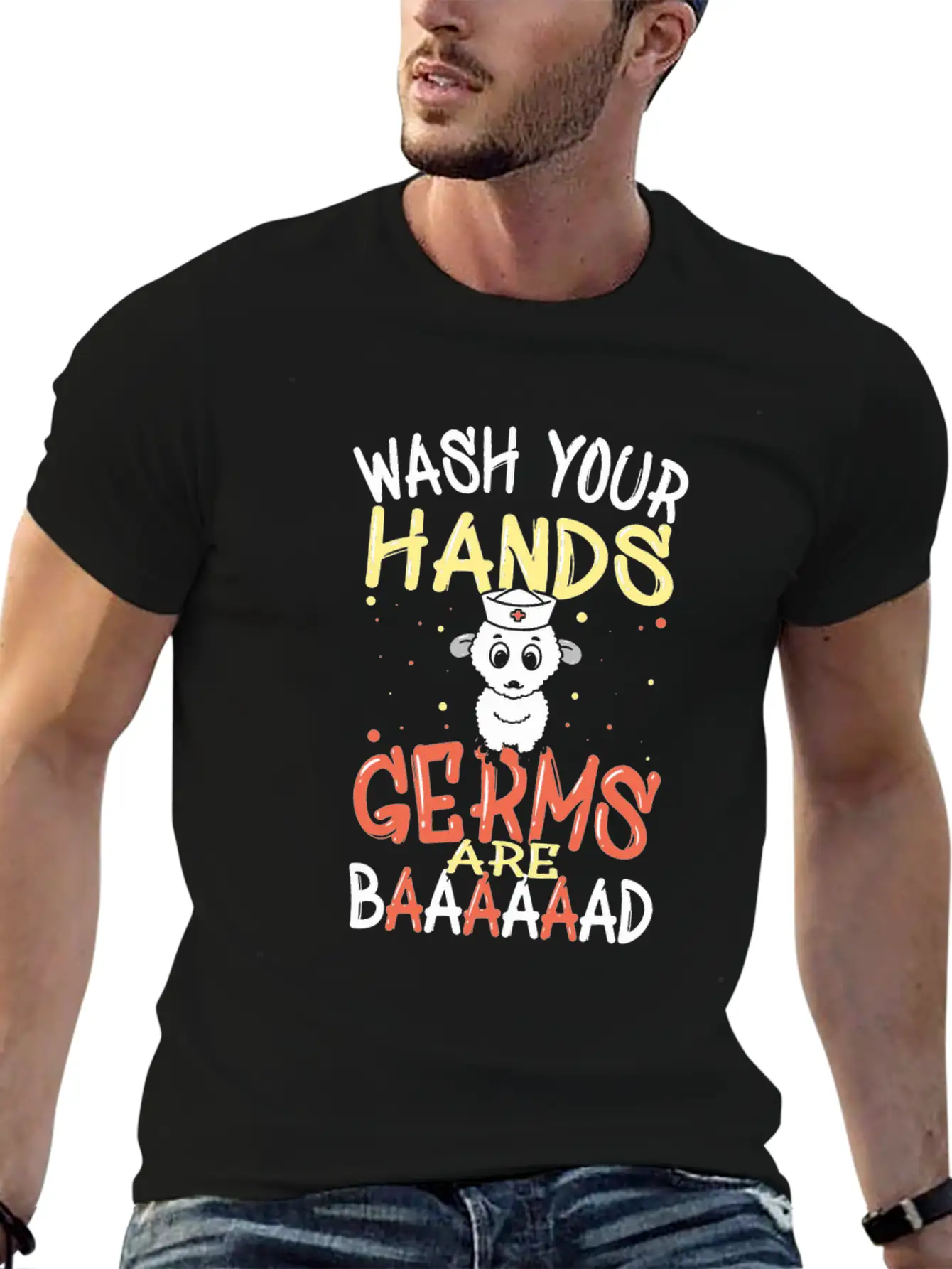 Wash Your Hands Germs Are Bad School Nurse Sheep Relaxed Everyday Tee – Lightweight And Durable Cotton