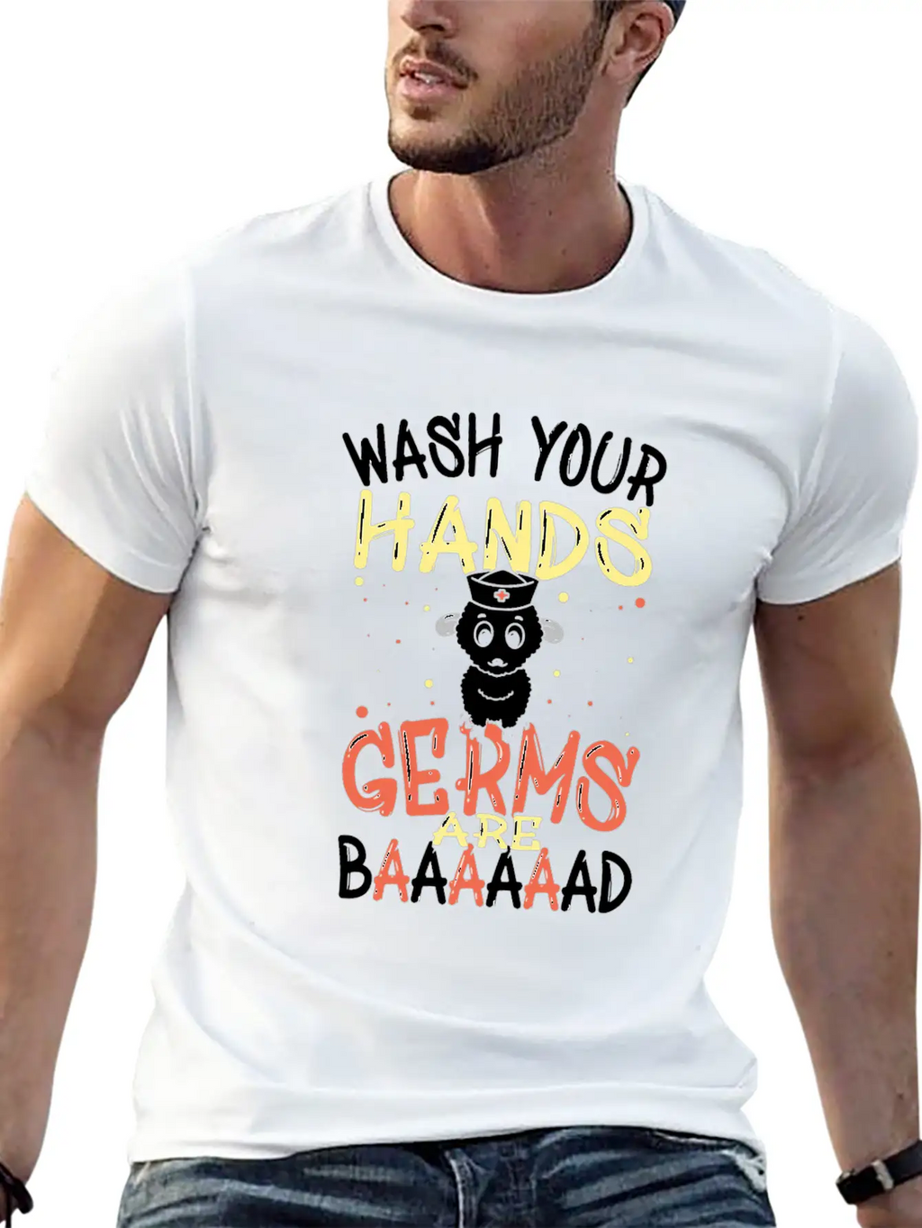 Wash Your Hands Germs Are Bad School Nurse Sheep Relaxed Everyday Tee – Lightweight And Durable Cotton