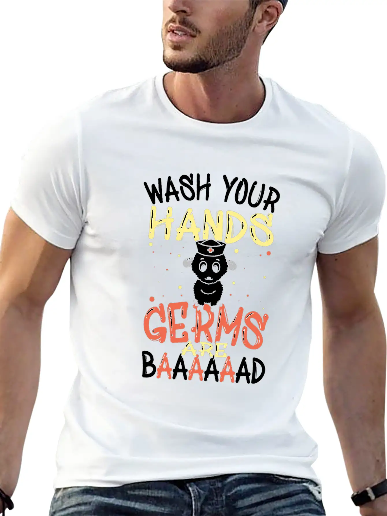 Wash Your Hands Germs Are Bad School Nurse Sheep Relaxed Everyday Tee – Lightweight And Durable Cotton
