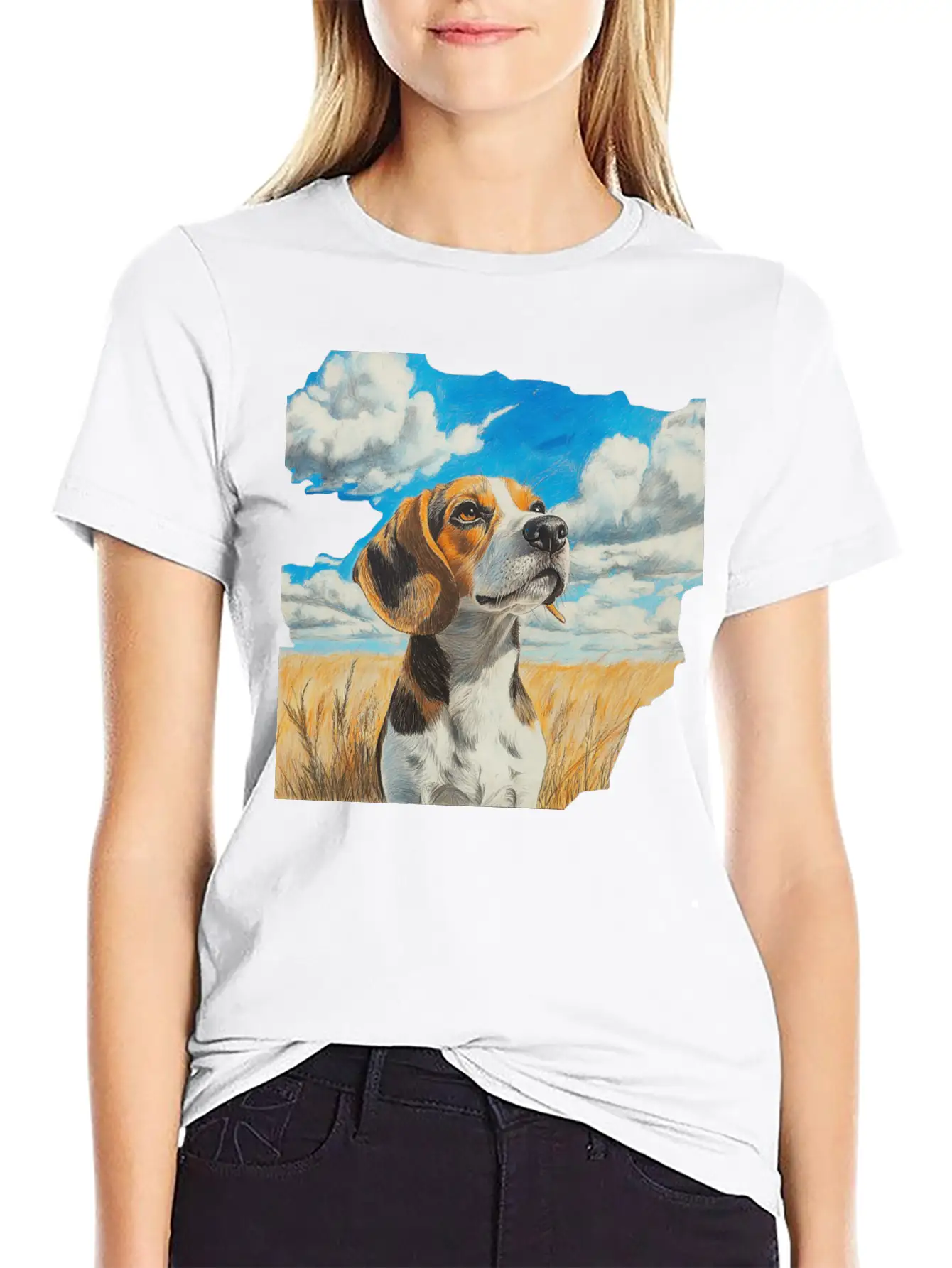 Watercolor Beagle Oil Painting Art Relaxed Everyday Tee – Lightweight And Durable Cotton