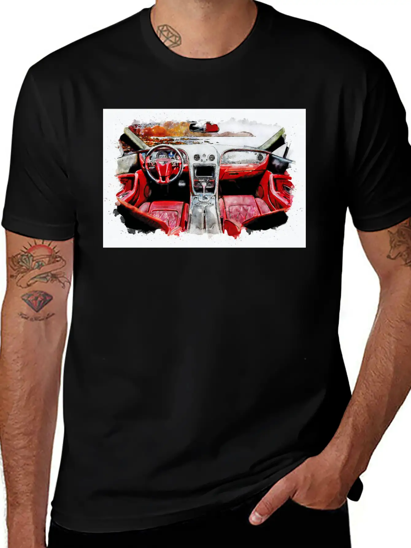 Watercolor Car Interior Classic Cotton Tee – Unisex Comfort For Any Season