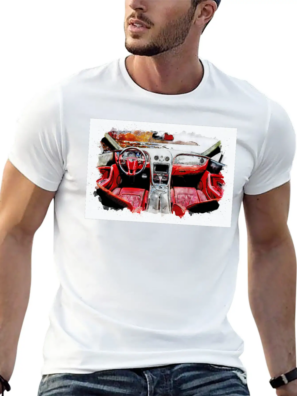 Watercolor Car Interior Classic Cotton Tee – Unisex Comfort For Any Season