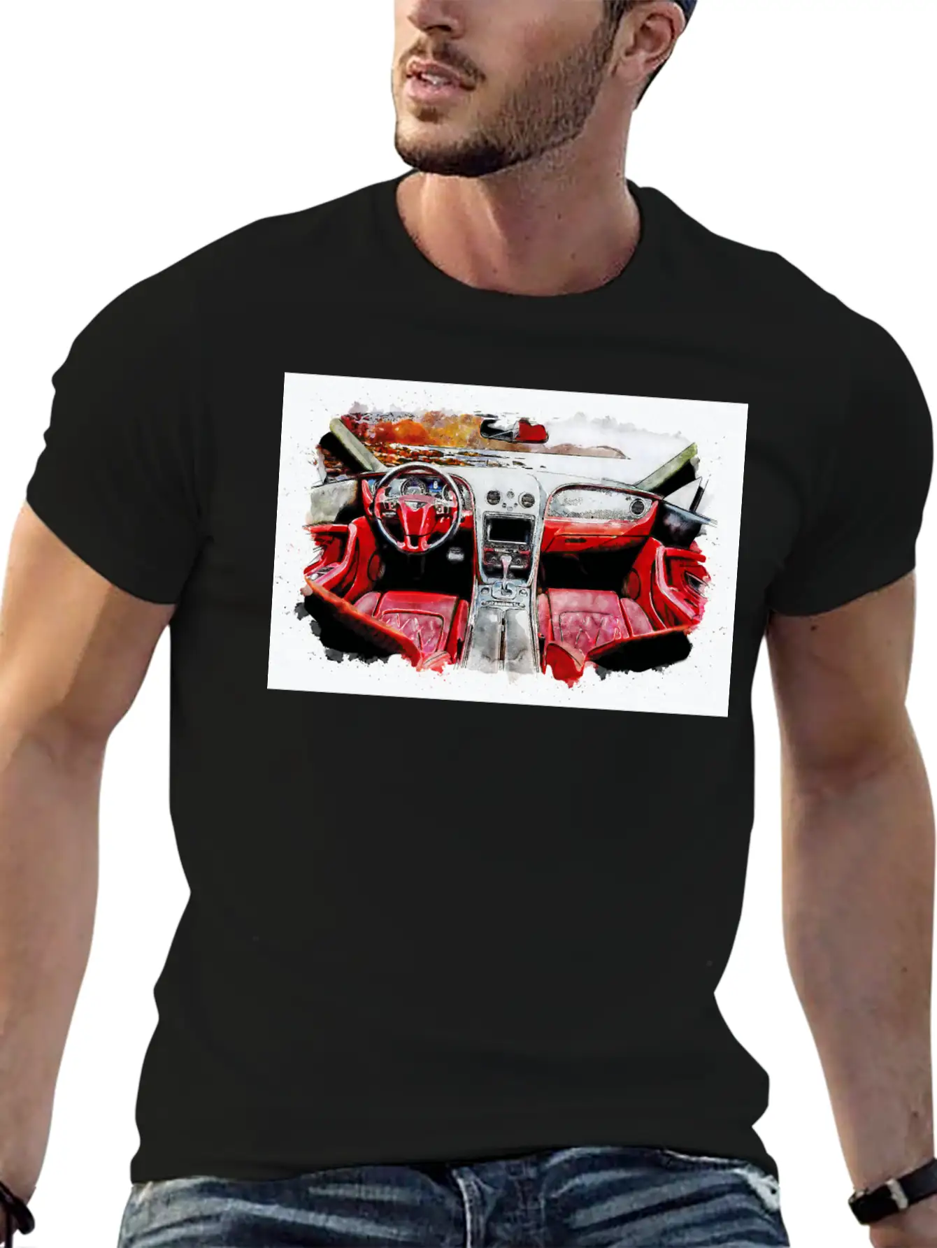 Watercolor Car Interior Classic Cotton Tee – Unisex Comfort For Any Season