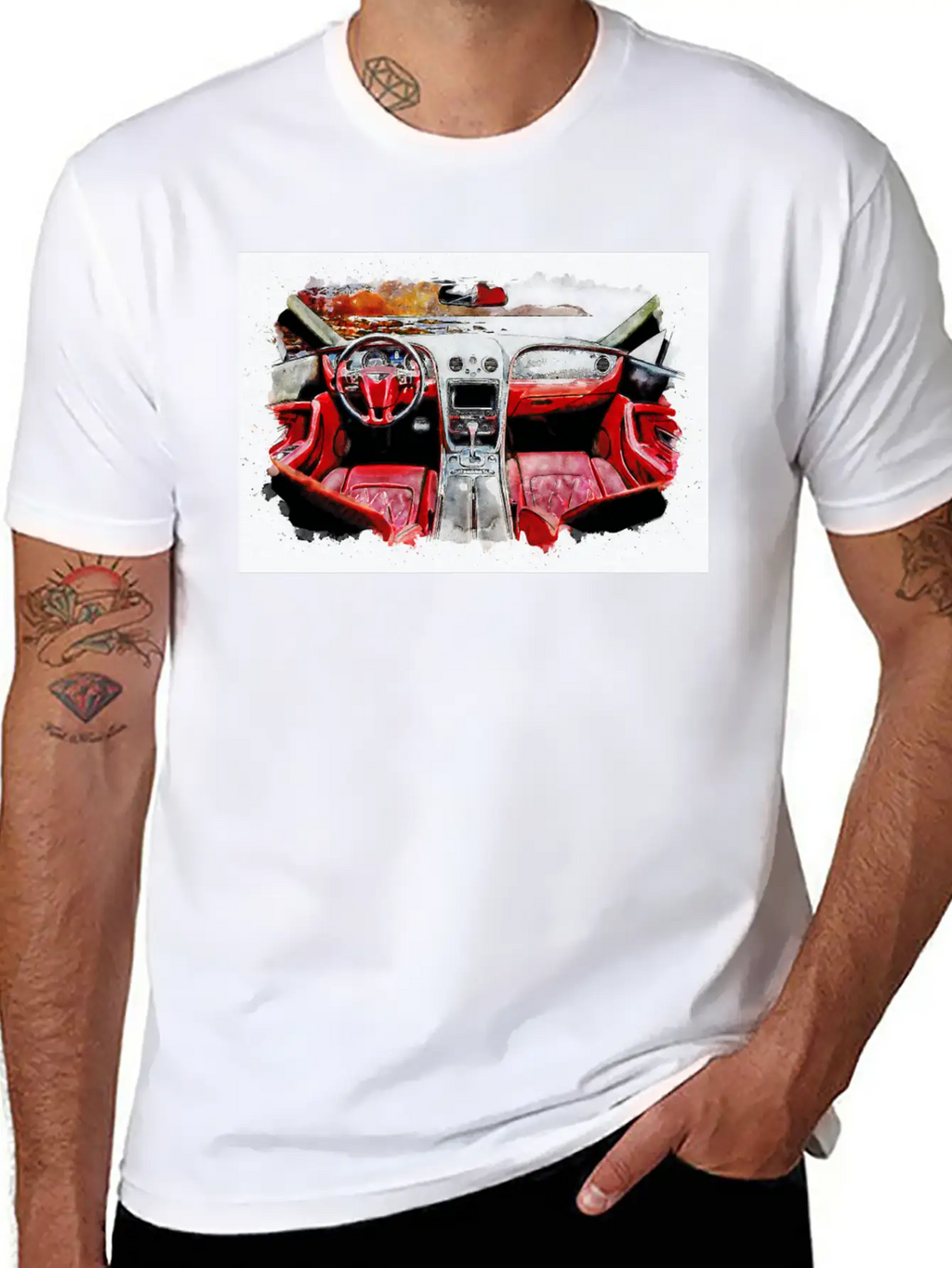 Watercolor Car Interior Classic Cotton Tee – Unisex Comfort For Any Season