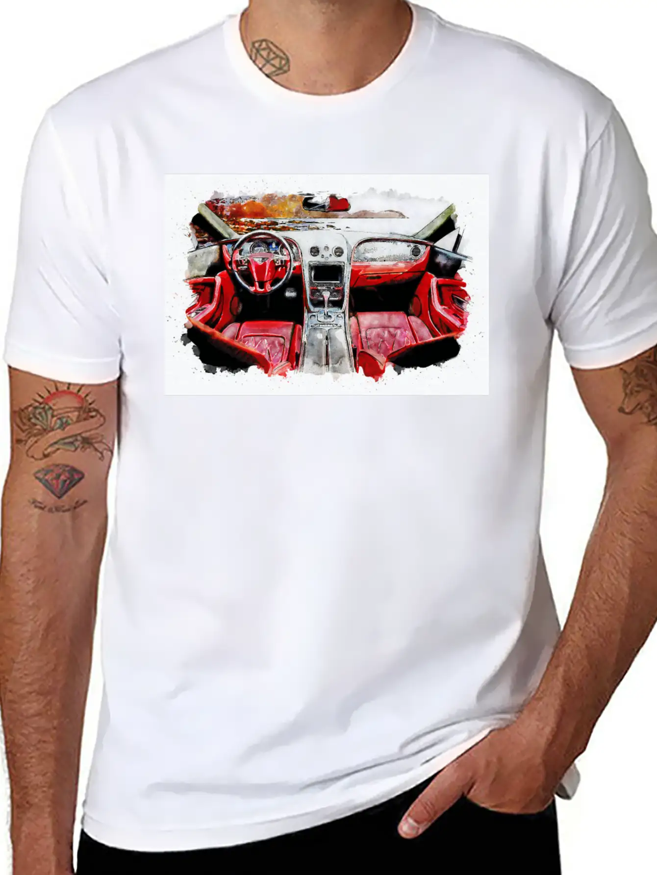 Watercolor Car Interior Classic Cotton Tee – Unisex Comfort For Any Season