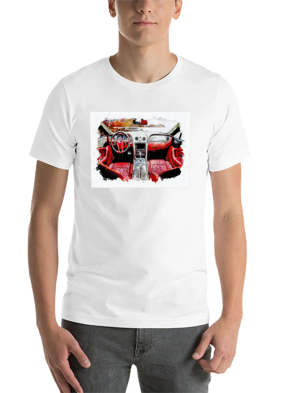 Watercolor Car Interior Classic Cotton Tee – Unisex Comfort For Any Season
