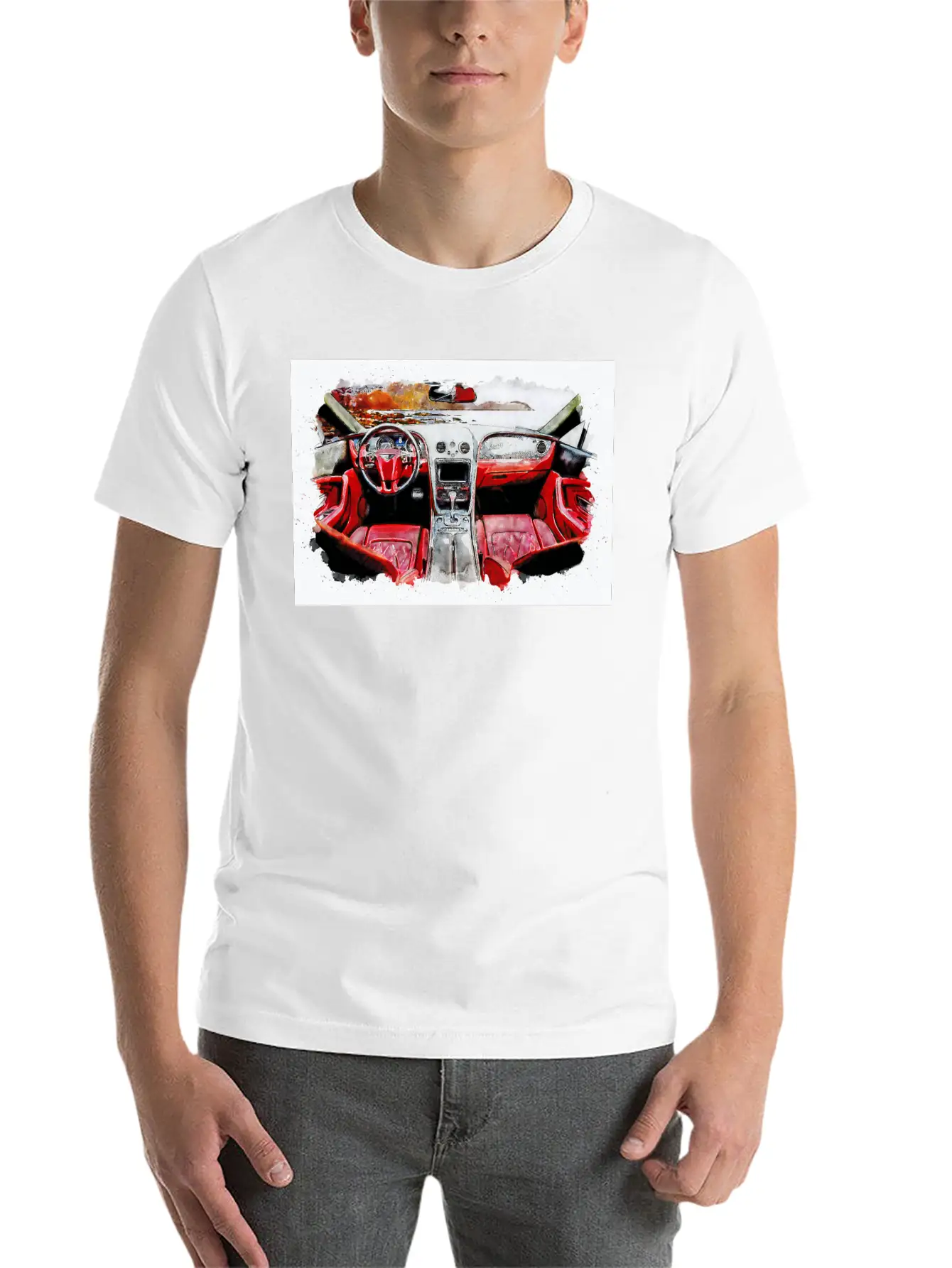 Watercolor Car Interior Classic Cotton Tee – Unisex Comfort For Any Season