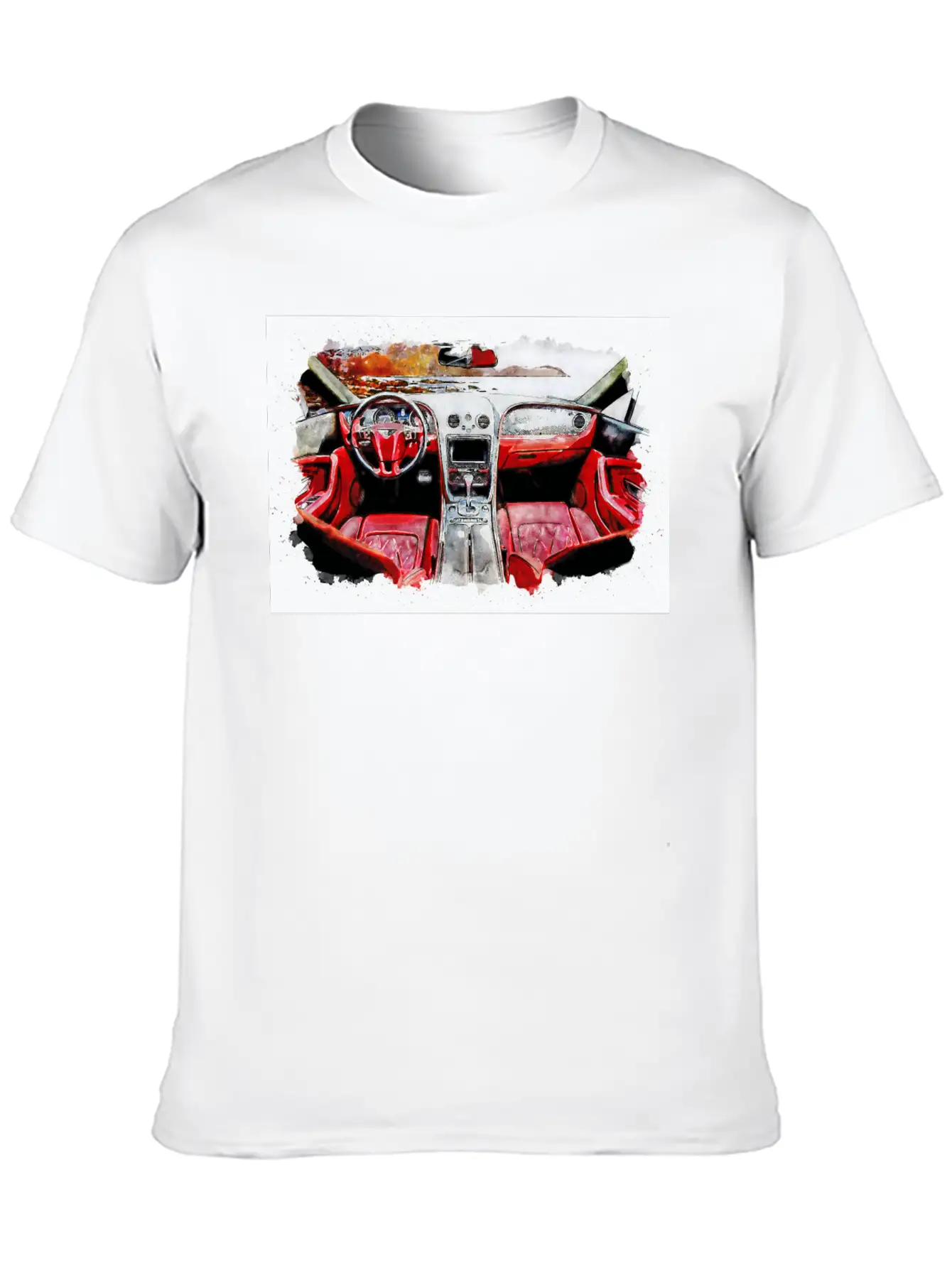 Watercolor Car Interior Classic Cotton Tee – Unisex Comfort For Any Season