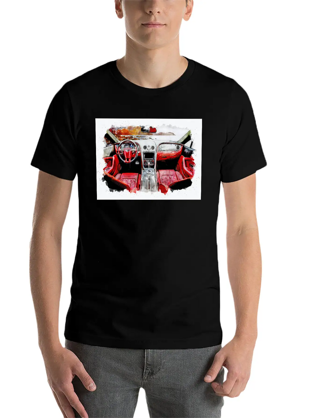 Watercolor Car Interior Classic Cotton Tee – Unisex Comfort For Any Season