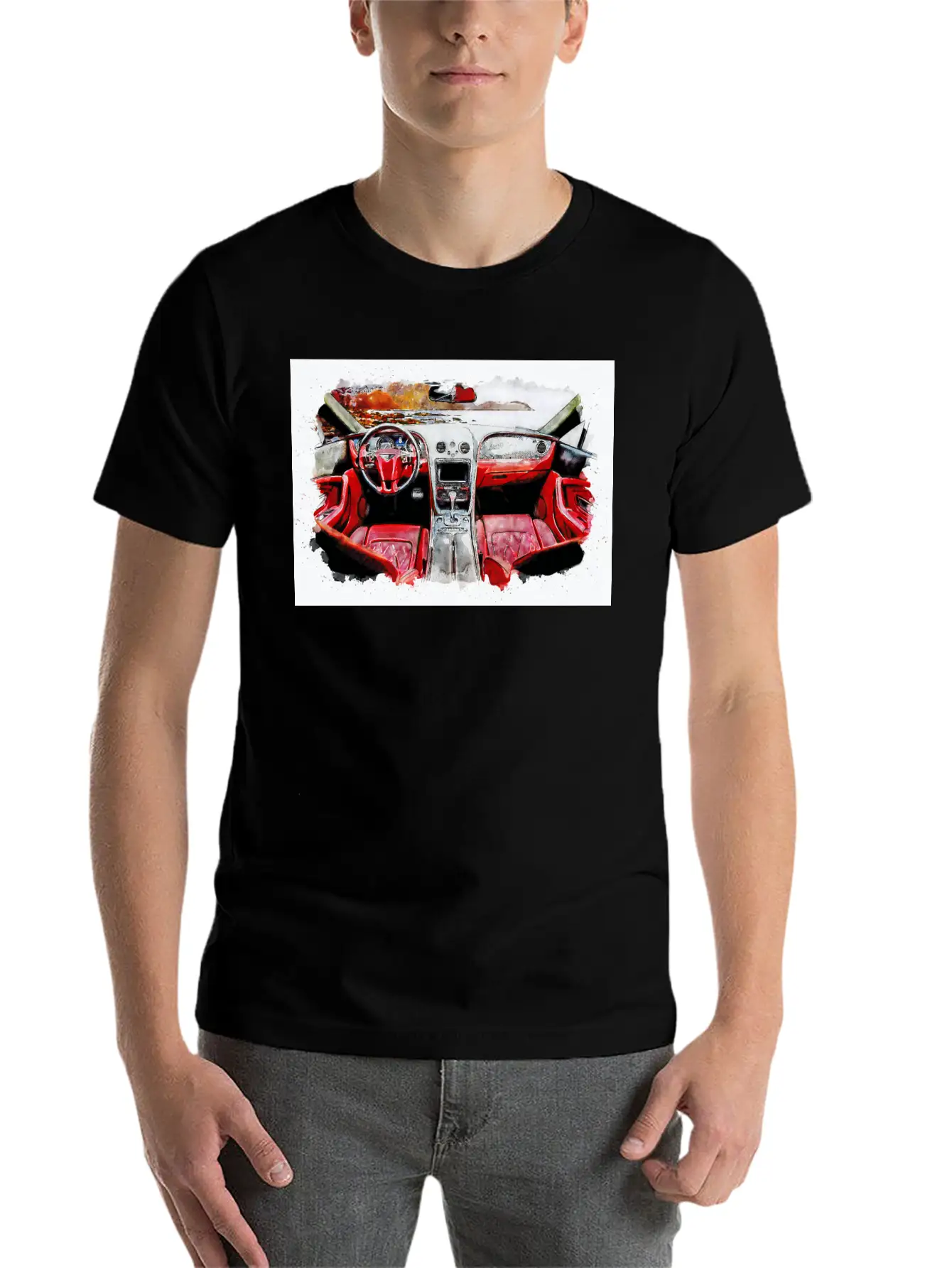 Watercolor Car Interior Classic Cotton Tee – Unisex Comfort For Any Season