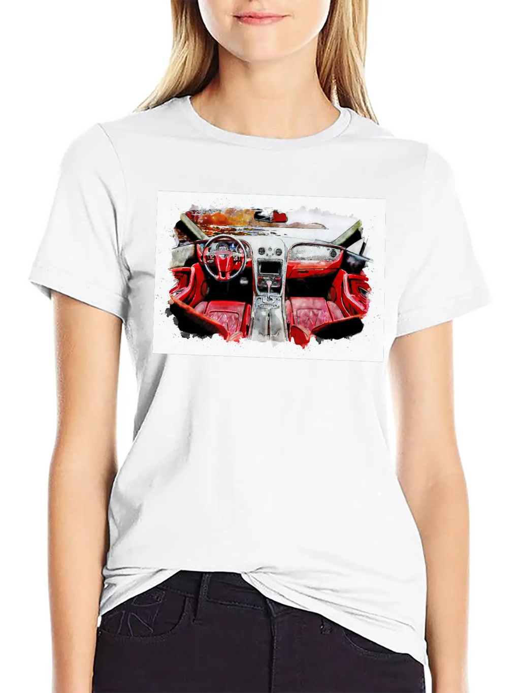 Watercolor Car Interior Classic Cotton Tee – Unisex Comfort For Any Season