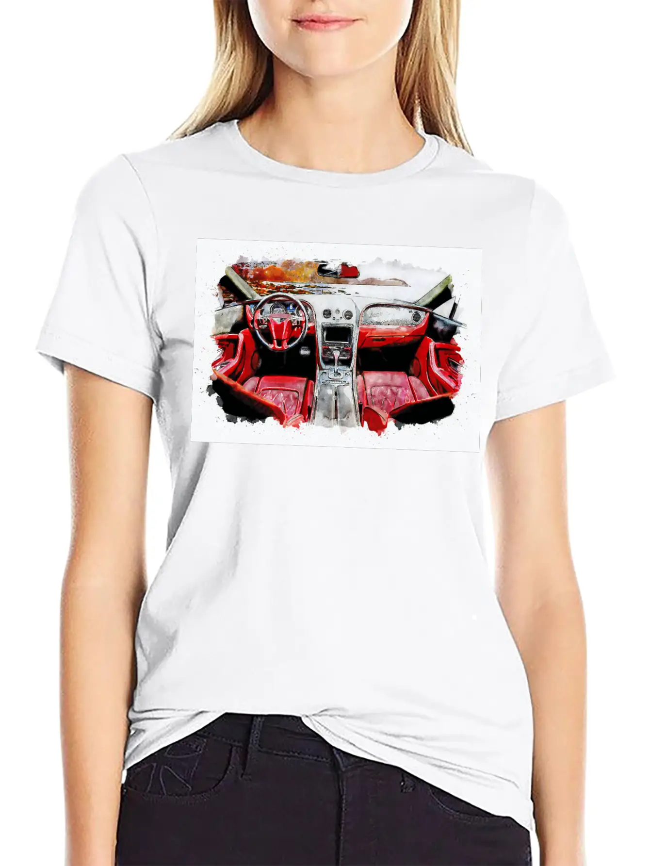 Watercolor Car Interior Classic Cotton Tee – Unisex Comfort For Any Season