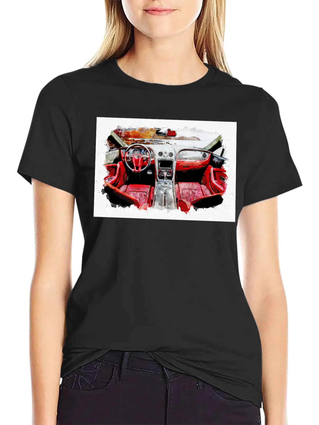 Watercolor Car Interior Classic Cotton Tee – Unisex Comfort For Any Season