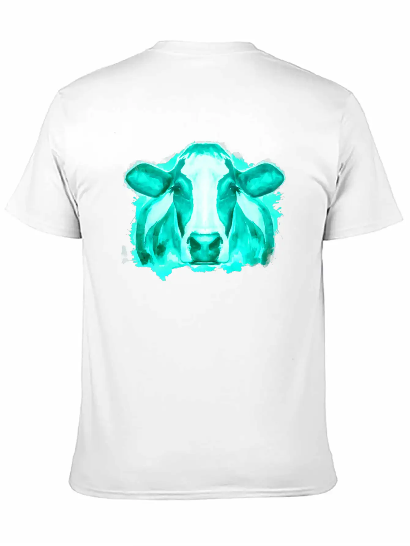 Watercolor Cow Teal Cow Breathable Soft Cotton T-Shirt – Timeless Casual Look