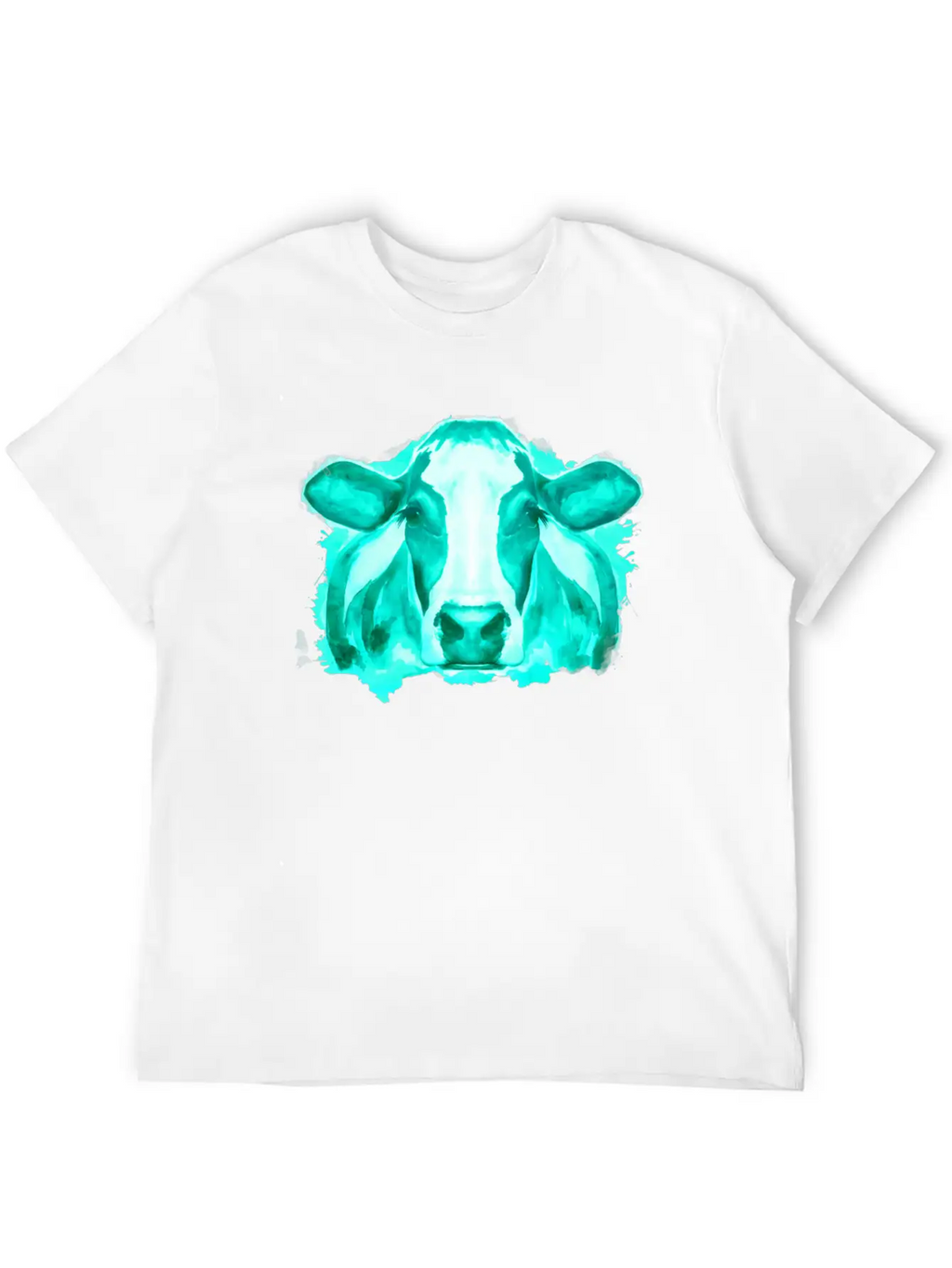 Watercolor Cow Teal Cow Breathable Soft Cotton T-Shirt – Timeless Casual Look