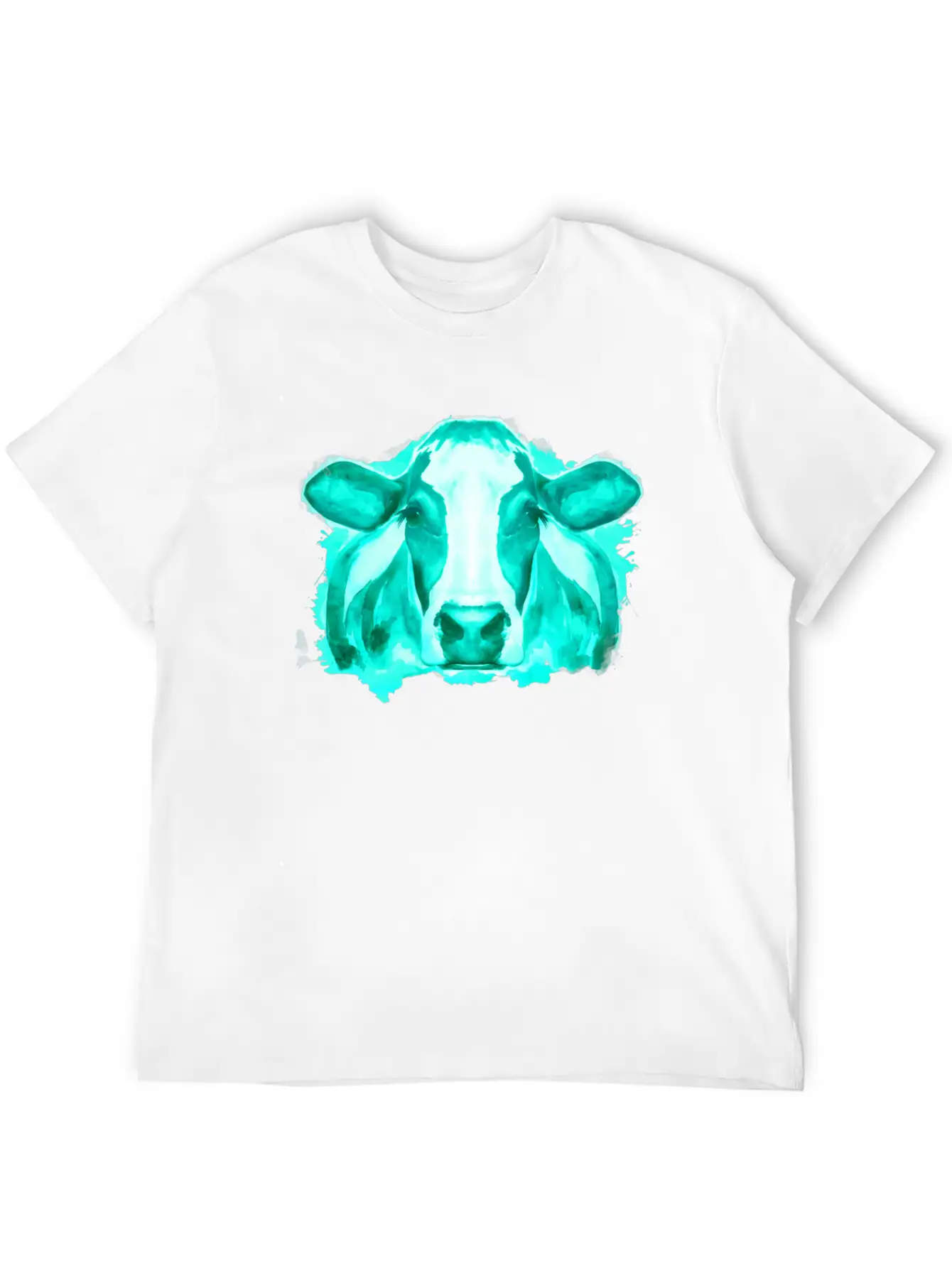 Watercolor Cow Teal Cow Breathable Soft Cotton T-Shirt – Timeless Casual Look