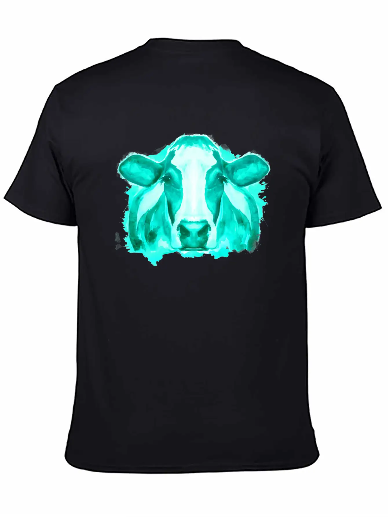 Watercolor Cow Teal Cow Breathable Soft Cotton T-Shirt – Timeless Casual Look