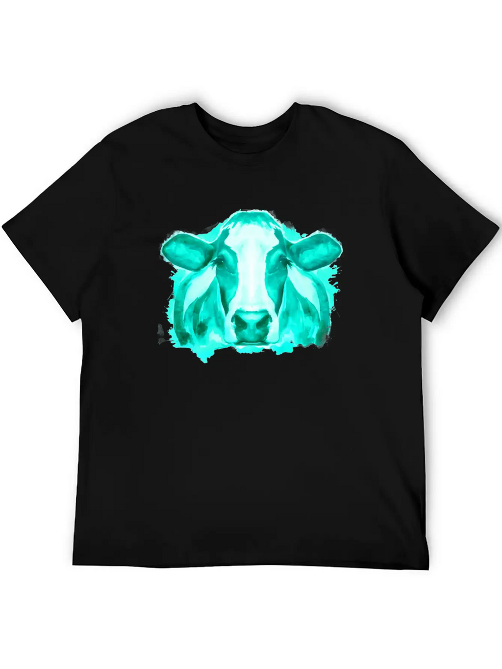 Watercolor Cow Teal Cow Breathable Soft Cotton T-Shirt – Timeless Casual Look