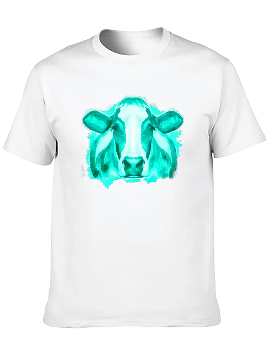 Watercolor Cow Teal Cow Breathable Soft Cotton T-Shirt – Timeless Casual Look