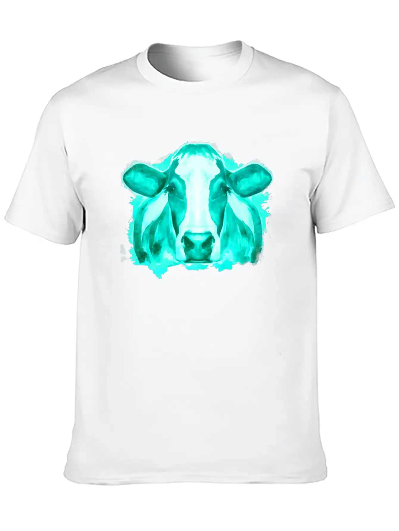Watercolor Cow Teal Cow Breathable Soft Cotton T-Shirt – Timeless Casual Look